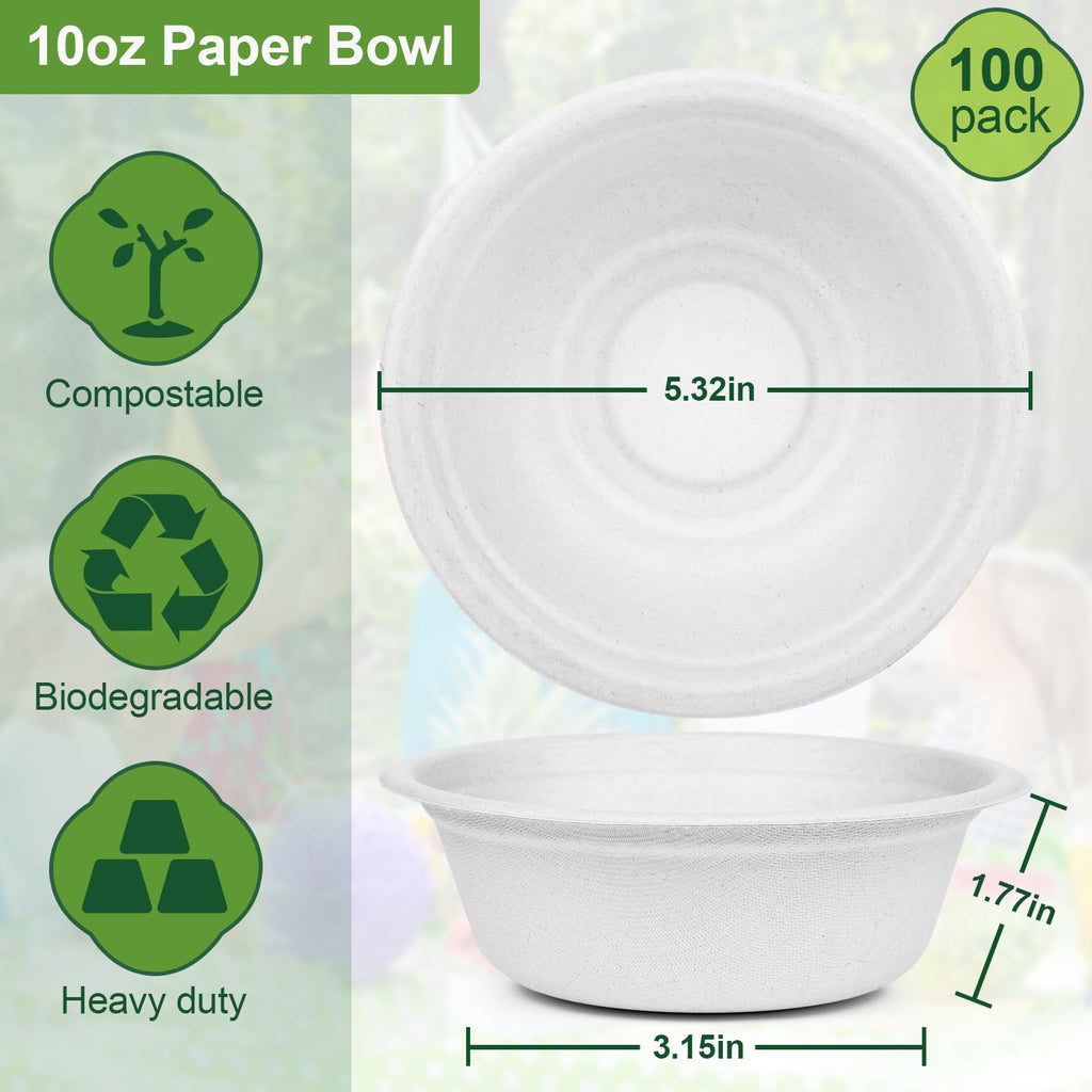 4 oz Small Paper Bowls, 100 Pack Compostable Bagasse Fiber Bowls, Microwavable for Condiments, Sauce, Ice Cream