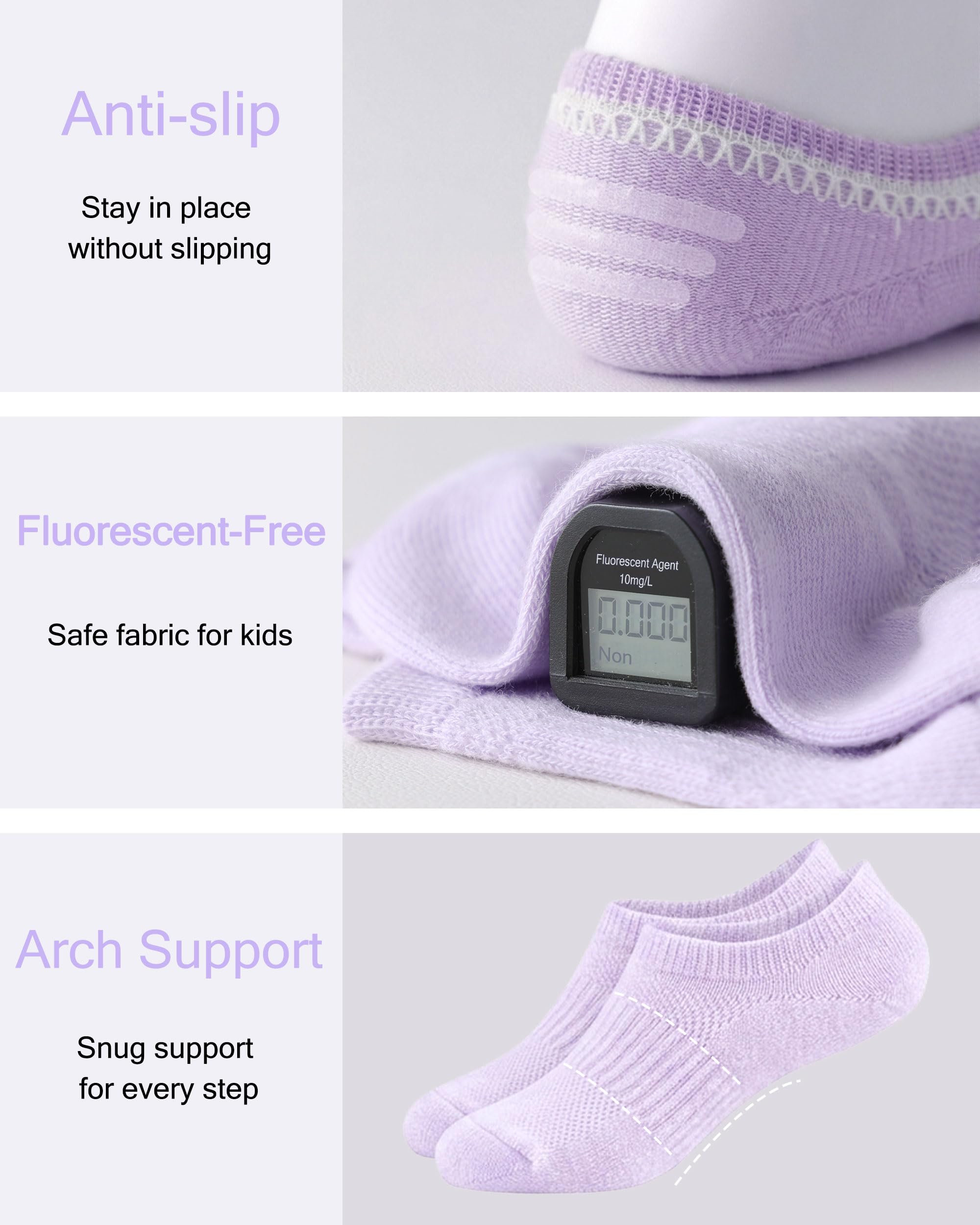 No Show Cotton Socks for Girls and Boys - Low Cut, Breathable, Non-Slip Short Socks for Kids - 5/10 Pairs