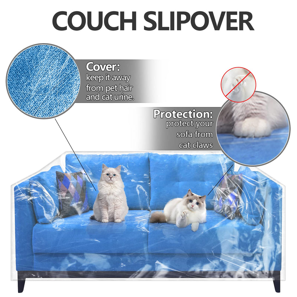 wokire Clear Thicker Couch Cover Water Proof Sofa/Heavy Duty Couch Cover-Protection Against Cat Dog Clawing, Vinyl Sofa Slipover -for Storage and Moving
