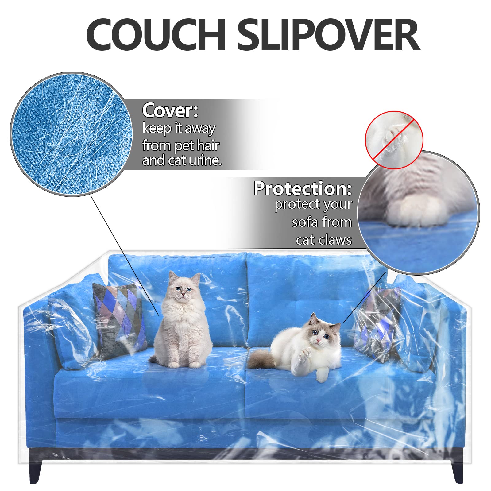 wokire Clear Thicker Couch Cover Water Proof Sofa/Heavy Duty Couch Cover-Protection Against Cat Dog Clawing, Vinyl Sofa Slipover -for Storage and Moving
