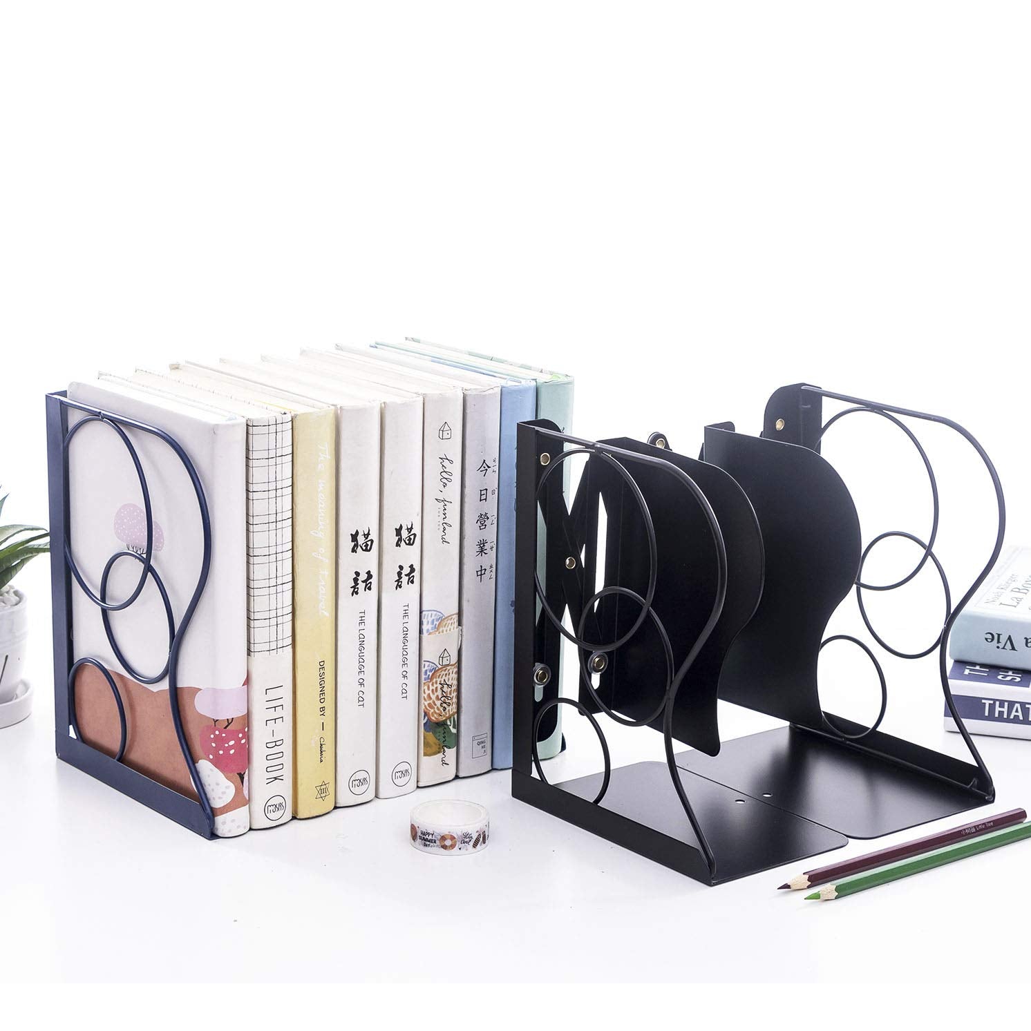 Adjustable Bookends - Nonskid Heavy Duty Book Ends for Desk - Book Stand & Organizer