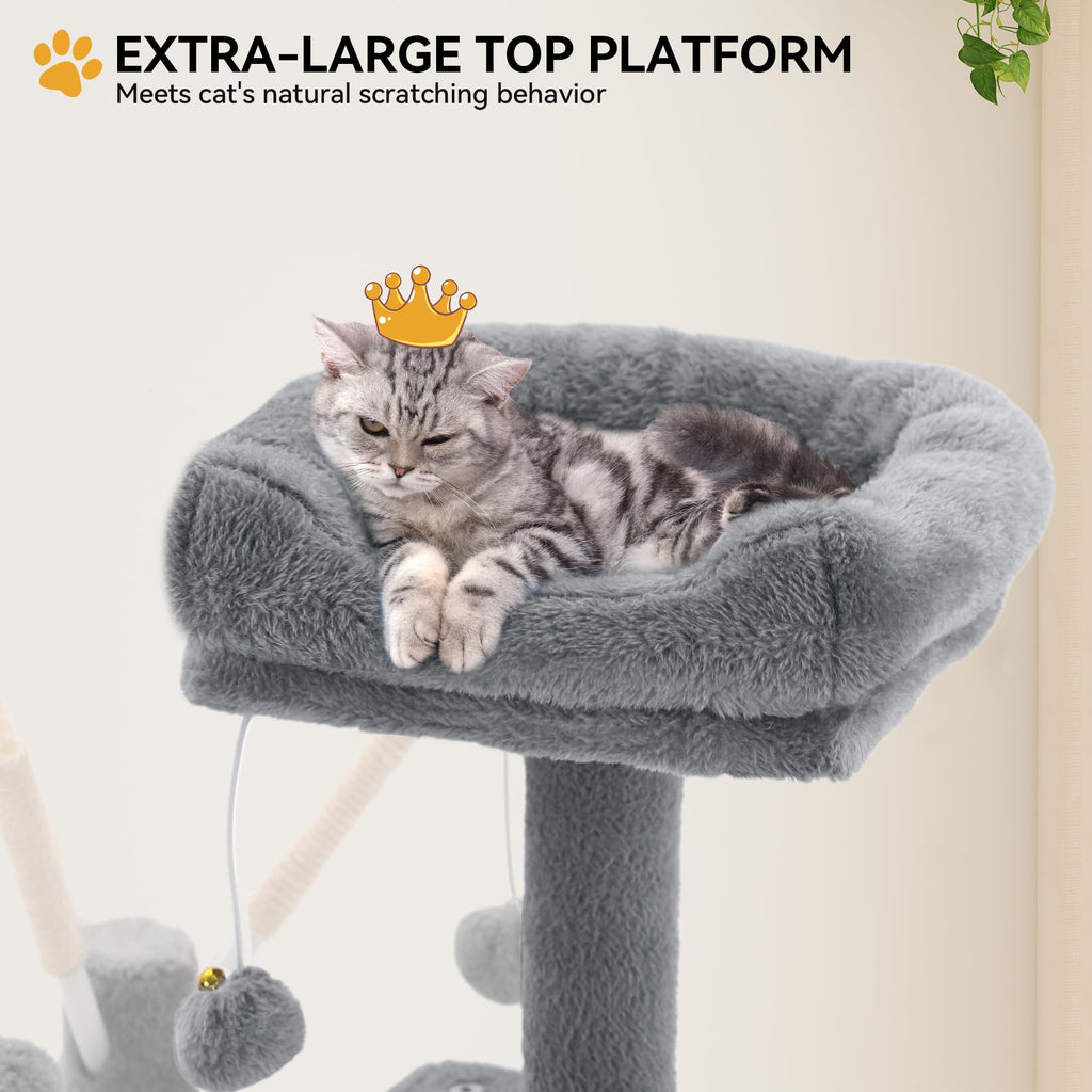 YITAHOME 44in Multi-Level Cat Tree for Indoor Kittens, Cat Furniture with Scratch Posts, Window Padded Plush Perch, Comfortable Hammock, and Interactive Pompoms, Beige