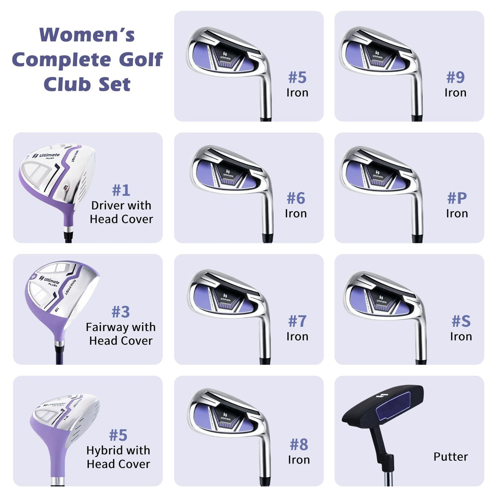 Tangkula 9/10/12 Pieces Women's Complete Golf Clubs Set, Golf Club Package Set with 460CC Driver, Fairway Wood & Hybrid, Irons, Putter, Portable Regular Golf Club Set