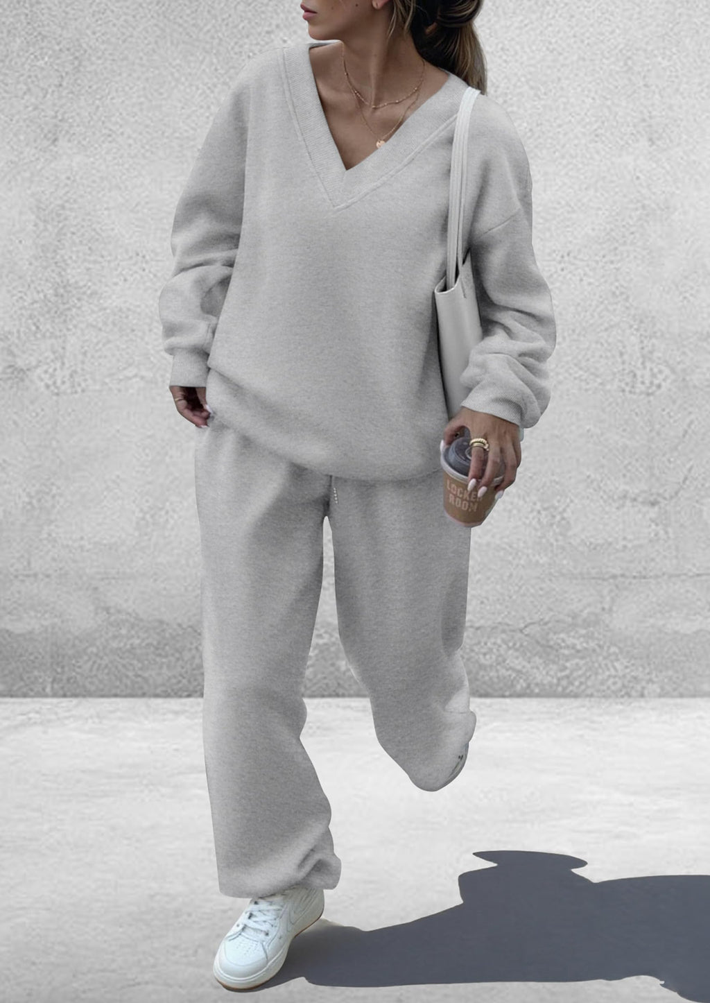 PRETTYGARDEN Casual Winter Two Piece Sets for Women 2026 V Neck Sweatshirt Loose Wide Leg Pants Tracksuit Knit Fall Outfits