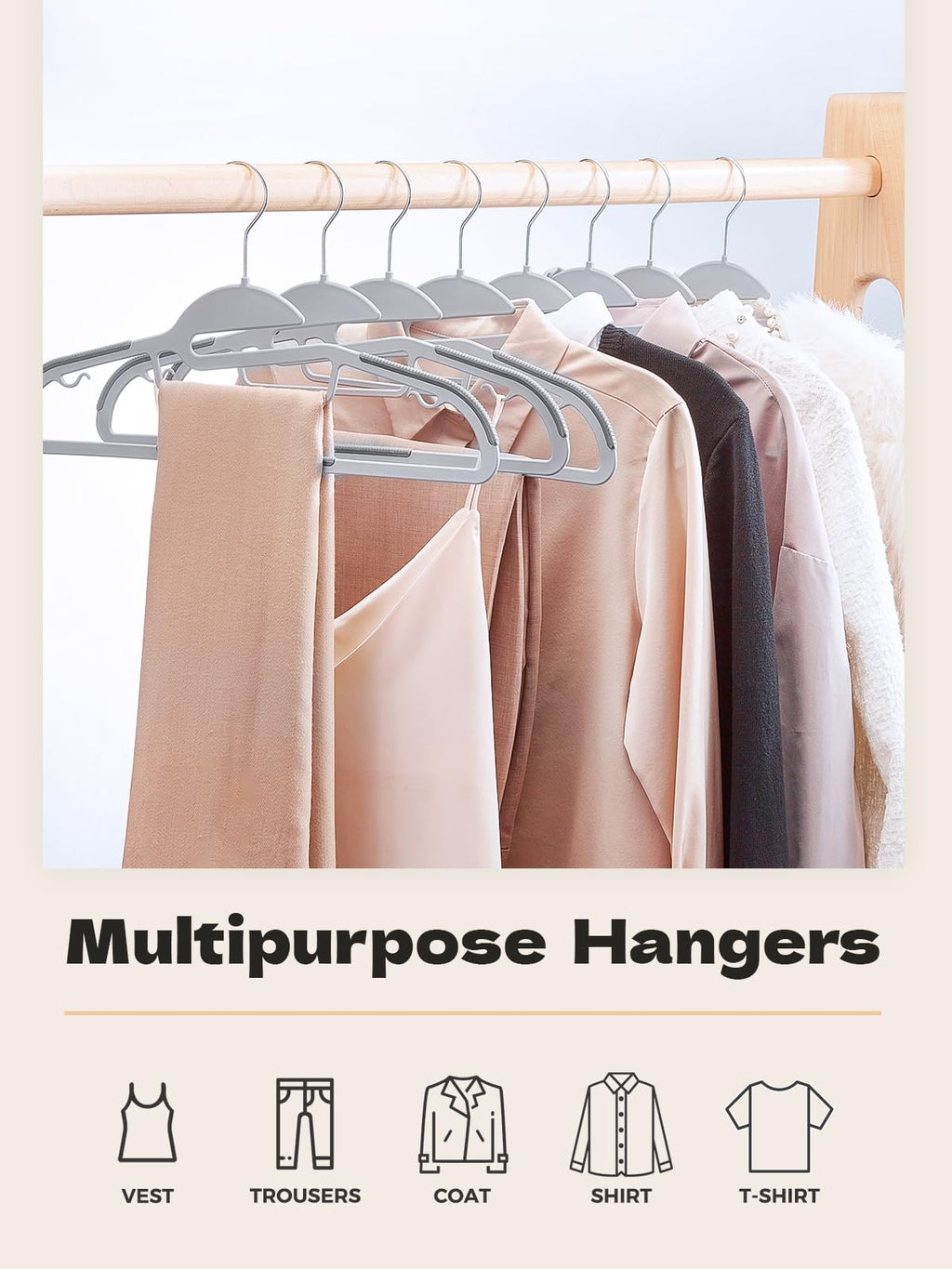 HOUSE DAY Slim Plastic Hangers with Non Slip Rubber Pads, 30 Pack, Black | Space saving closet organizer, heavy duty S-shape, rubber grip pads help keep shirts, suits, coats, pants, skirts in place