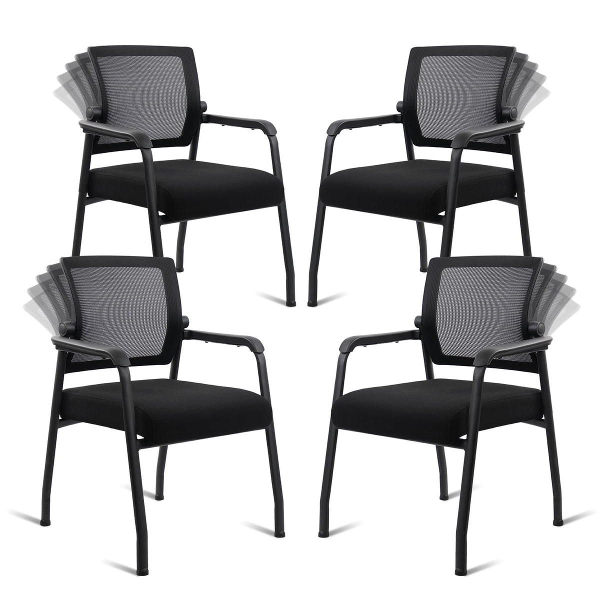 KLASIKA Desk Chair No Wheels with Adjustable Mesh Backrest, Arm Chair with Ergonomic Lumbar Support and Thickened Seats Cushion, Waiting Room Chairs for Office School Church Guest Reception