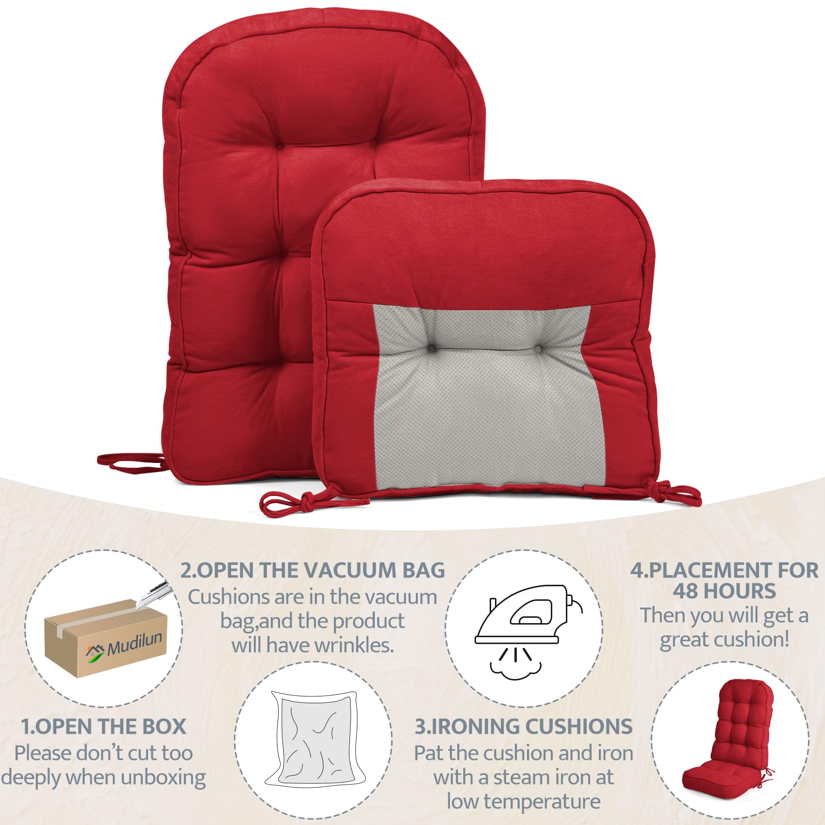 mudilun Rocking Chair Cushion - Non-Slip Tufted 4-Inch Thickened Rocking Chair Cushions with Ties Indoor/Outdoor Wooden Rocking Chair Pad for Living Rooms, Bedrooms, and Balconies