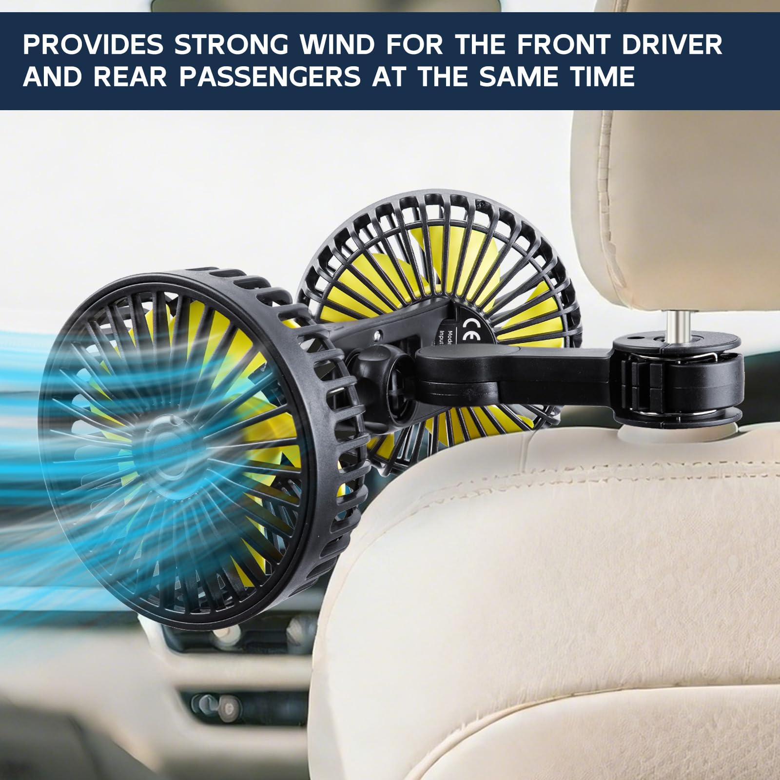 XOOL Clip Car Fan, 9 Inches 12V/24V Fan, 360° Rotatable Electric Cooling Clip on Fan with Stepless Speed Regulation for SUV, RV, Truck