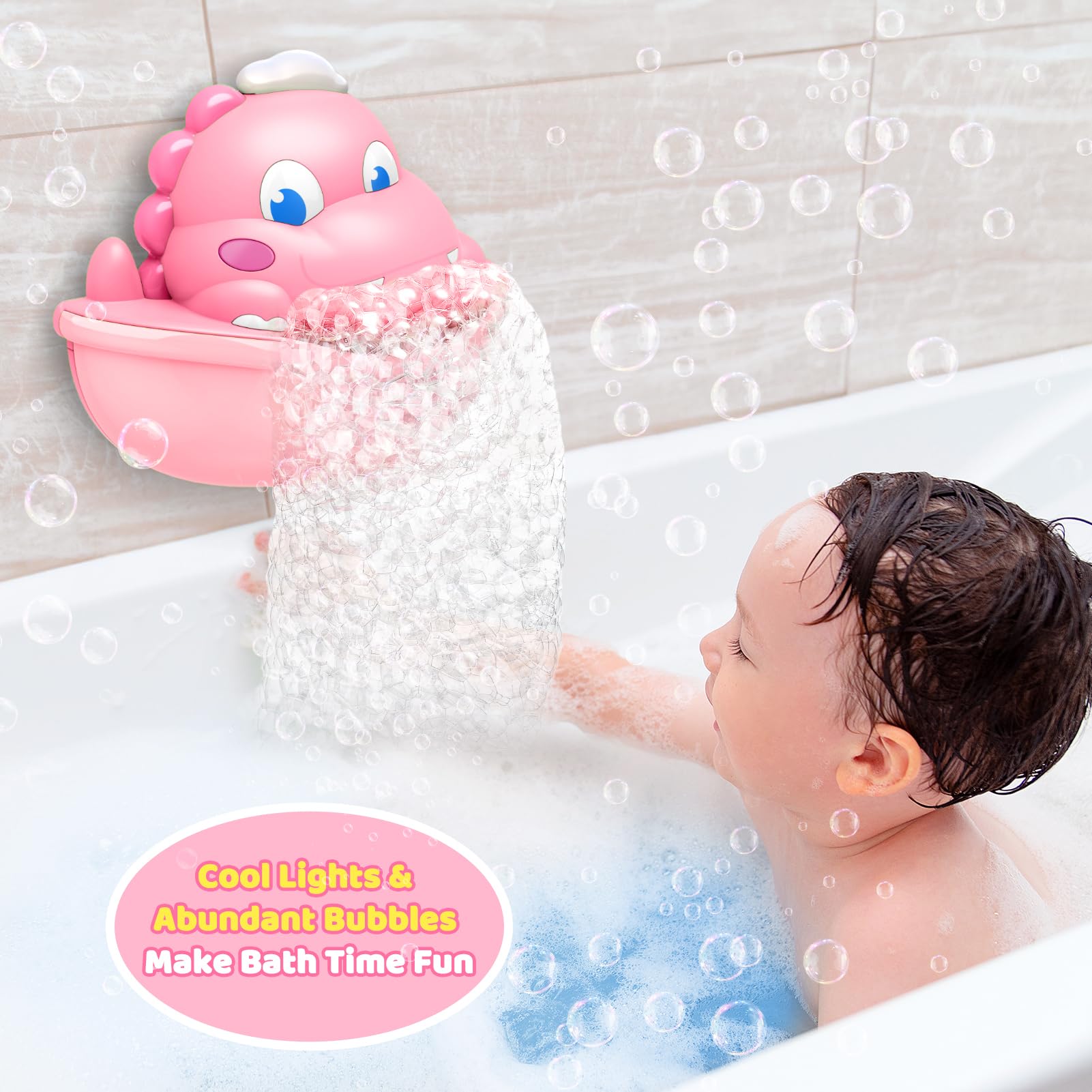 Bath Toys,Light-Up Bath Bubble Machine Automatic Bubble Maker Bathroom Toy for Kids Ages 1-3 4-8 Toddler Bathub Toy Easter Basket Stuffers Dinosaur Toys for Kids 3-5