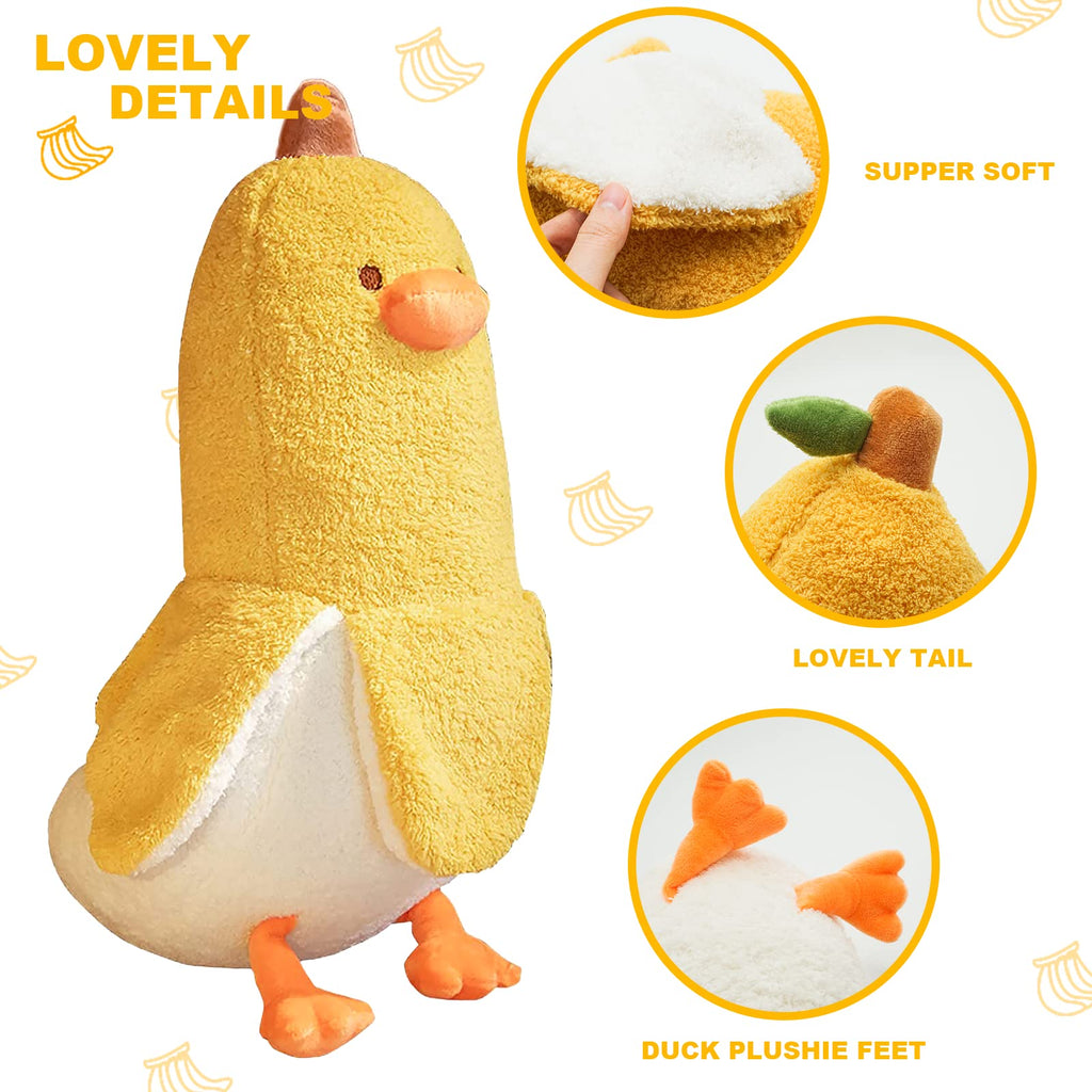 PEACH CAT Cute Banana Duck Stuffed Animal Long Banana Chef Duck Plush Pillow for Girls and Boys White 12"