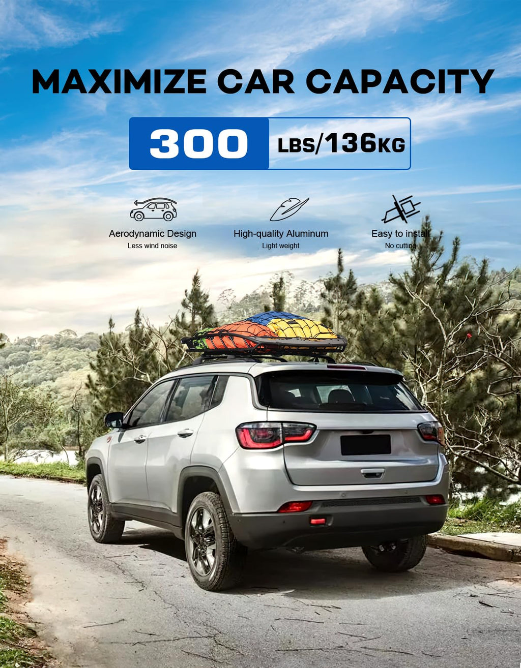 Wonderdriver Roof Rack Cross Bars 300lbs Compatible with Cadillac XT4 2019-2025,Heavy Duty All-Metal Aluminum Roof Rails Crossbars Cargo Canoe Black Rooftop Cargo Carrier Luggage.