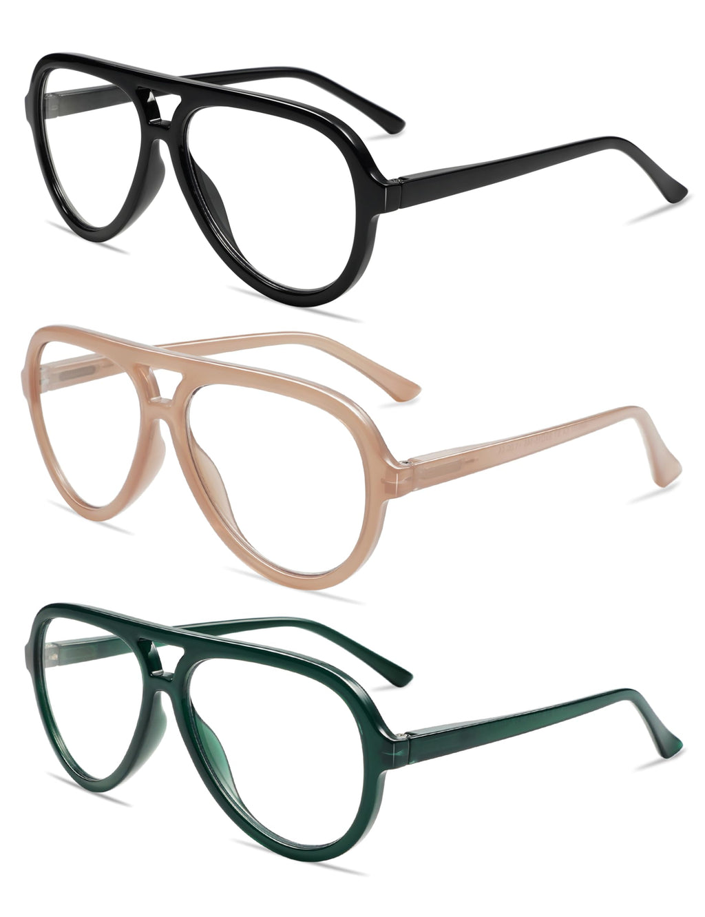 AMOMOMA 3 Pack Retro Oversized Aviator Reading Glasses for Women Men,Classic Large Reader Blue Light Computer Frame AM6111