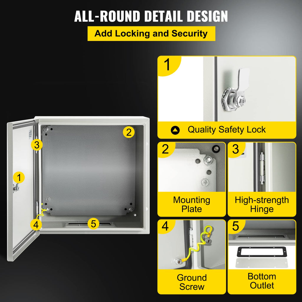 VEVOR NEMA Steel Enclosure, 8" x 8" x 6" NEMA 4X Steel Electrical Box, IP66 Waterproof & Dustproof, Outdoor/Indoor Electrical Junction Box, with Mounting Plate