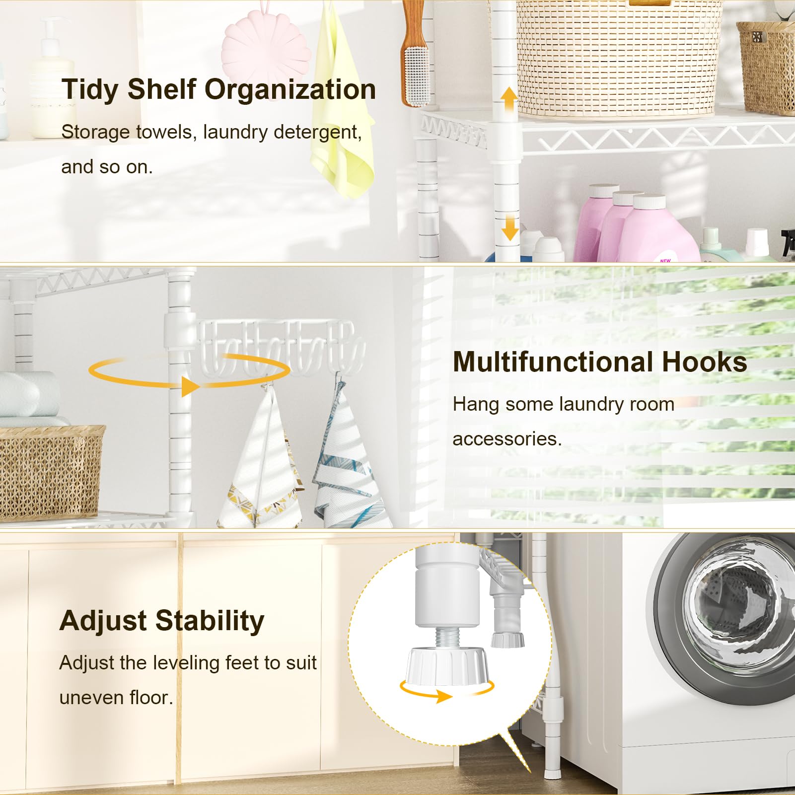 Ulif U8 Medium Laundry Room Storage Organizer, Over the Washer and Dryer Storage Shelves for Laundry Organization, 32.3”W x 17.3”D x 76.2”H, Suit Washing Machine Width within 29.9”, Hold 304 lb, Black