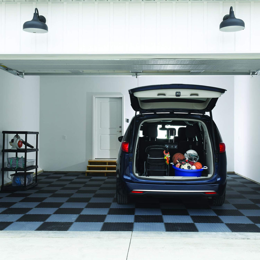 VersaTex Garage Floor 18 x 18 inch Square Rubber Diamond Plate Interlocking Floor Tiles for Home Gym, Garage Flooring, Trade Show Flooring, Basement Tiles, 24 Pack (Black)