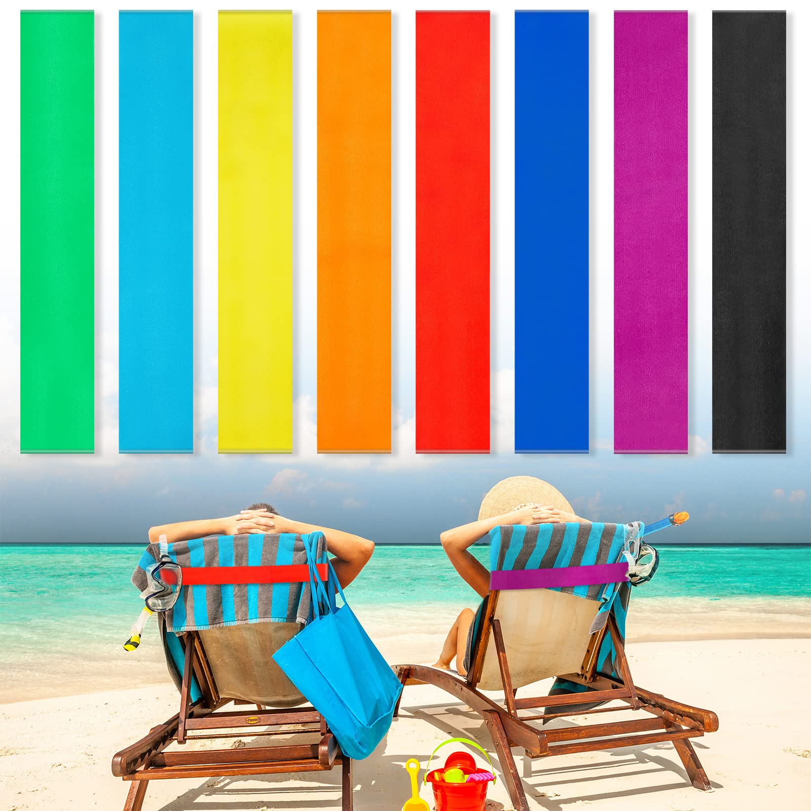 Boao 4 Pack Towel Bands for Beach Chair, Pool & Cruise Essentials, Elastic and Windproof, Towel Chair Clips Lounge Strap Holder, Cruise Ship Accessories (American Flag)