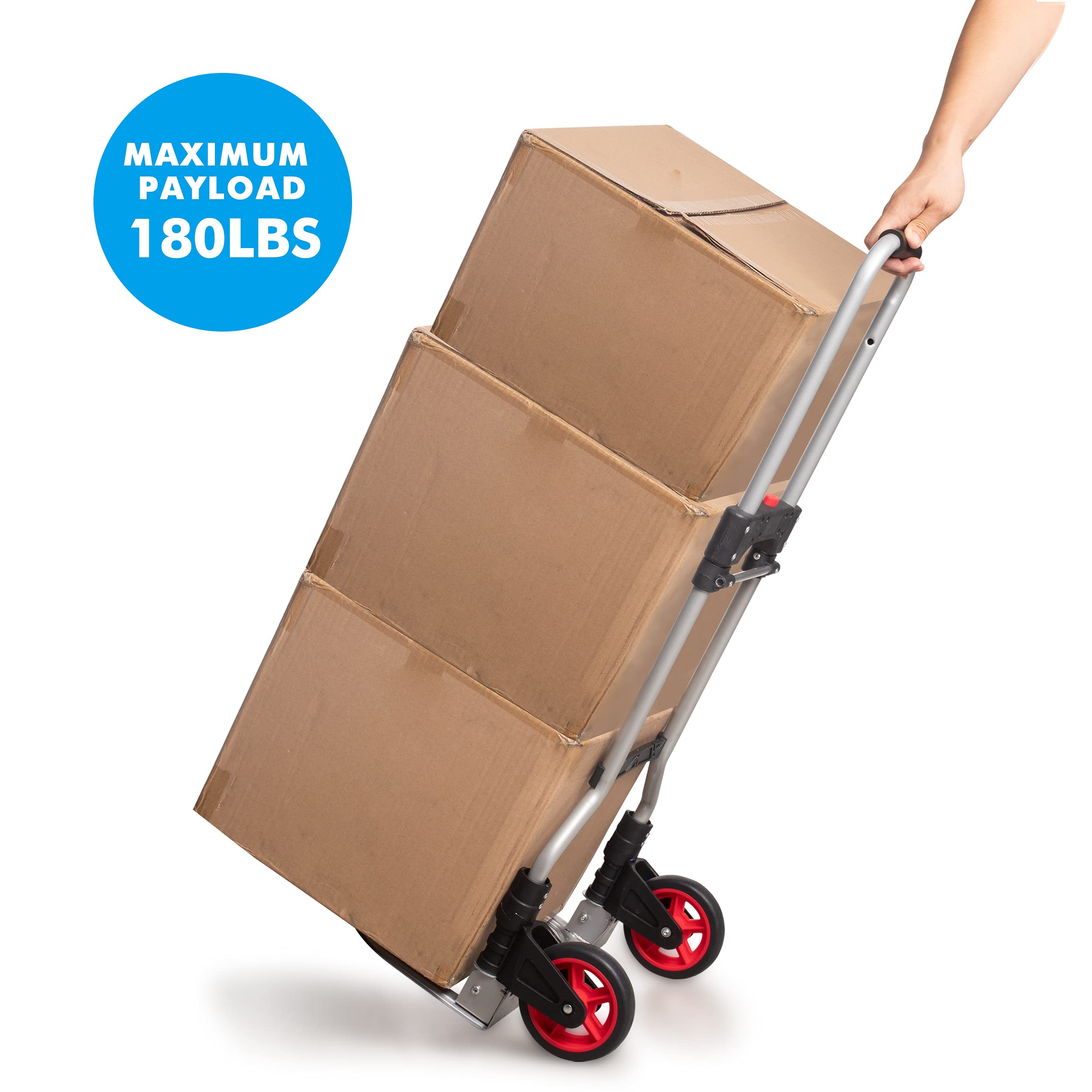 LEADALLWAY Hand Truck Aluminum Foldable Hand Cart with 6" Wheels 220 lbs Capacity