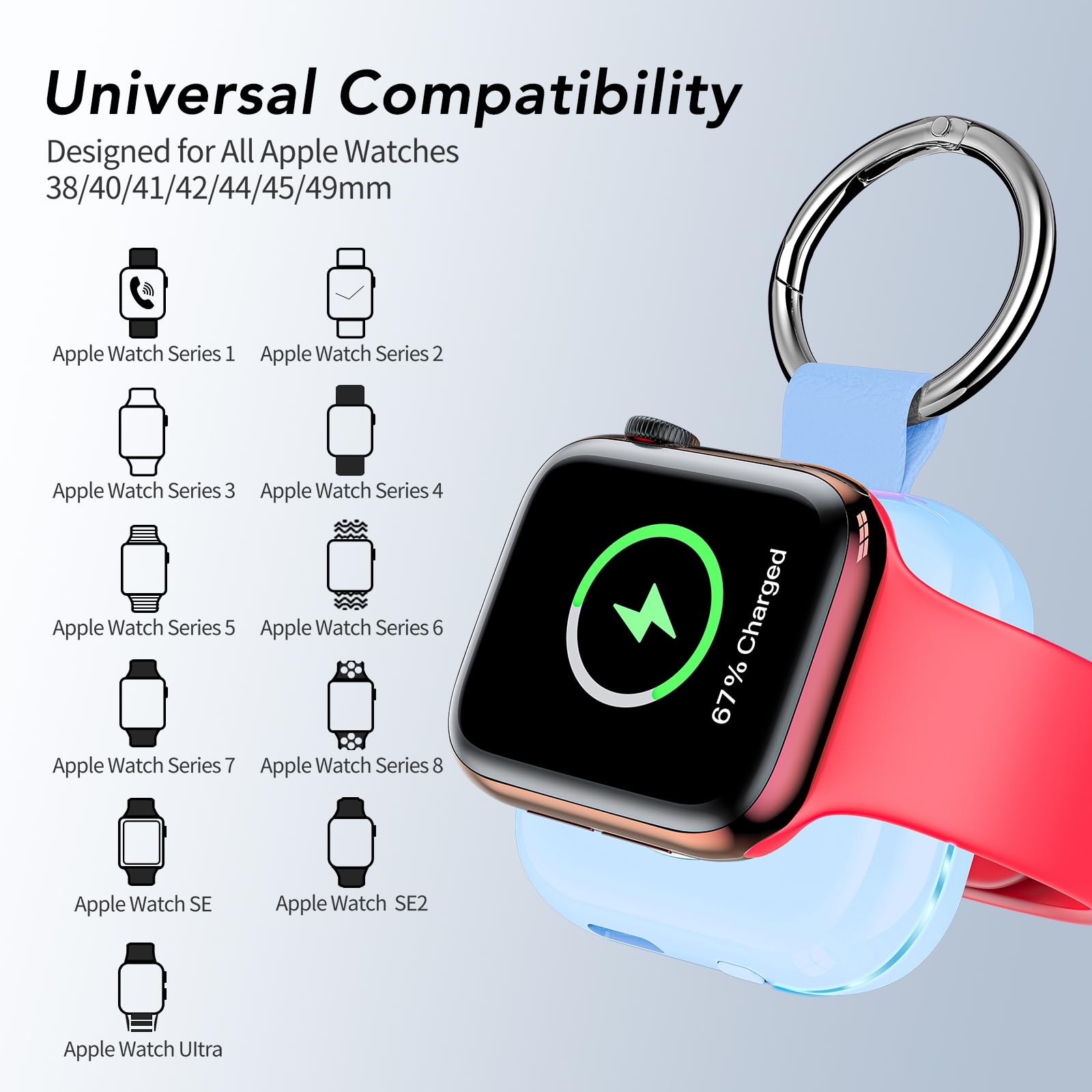 HUOTO Portable Charger for Apple Watch,Wireless Magnetic iWatch Charger 1200mAh Power Bank Travel Keychain Accessories Smart Chargers for Apple Watch Series 11/10/9/8/7/6/SE/5/4/3/2/1/UItra/UItra 2