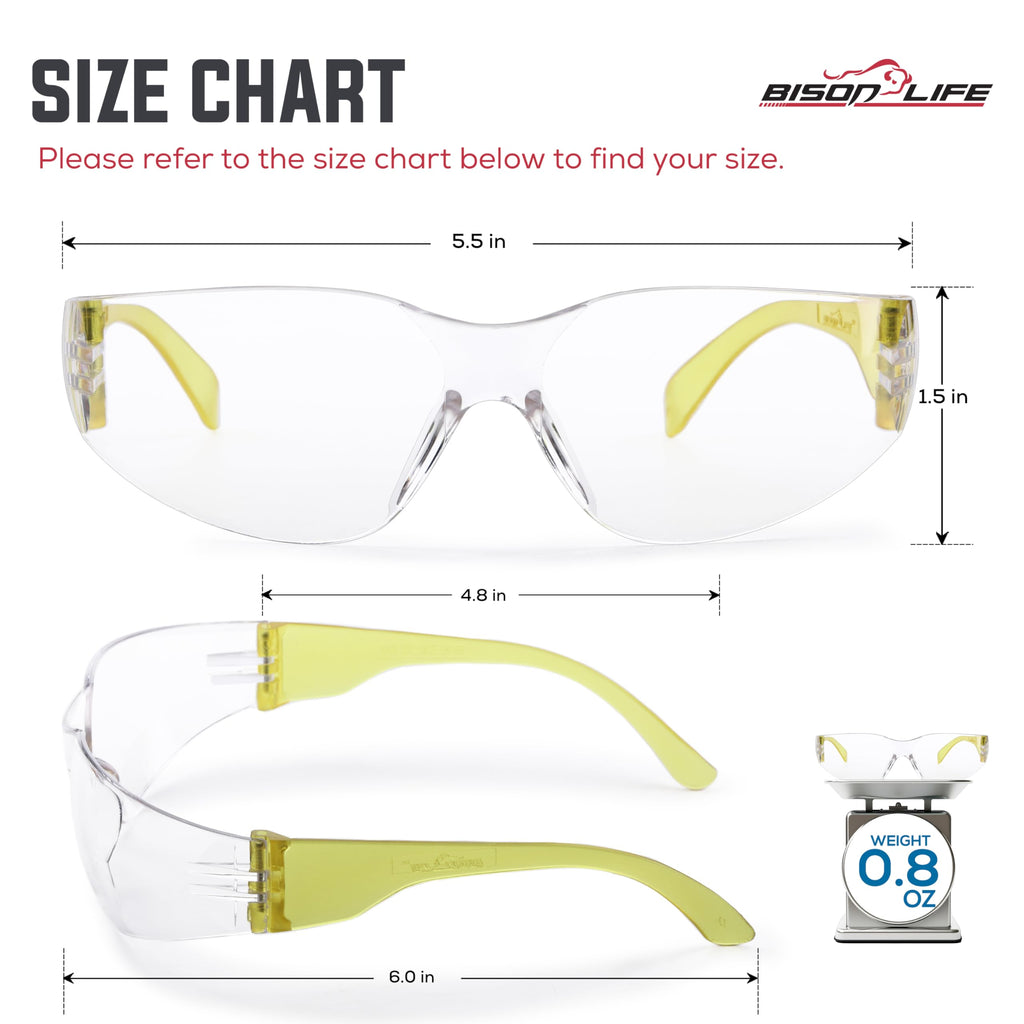 BISON LIFE Clear Safety Glasses – ANSI Z87.1 Certified Scratch & Impact Resistant Eye Protection Goggles for Men & Women