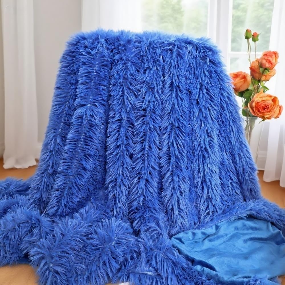 Plush Super Soft Blanket Bedding Sofa Cover Furry Fuzzy Fur Warm Throw Qulit Cozy Couch Blanket for Winter (51"x63", Black)