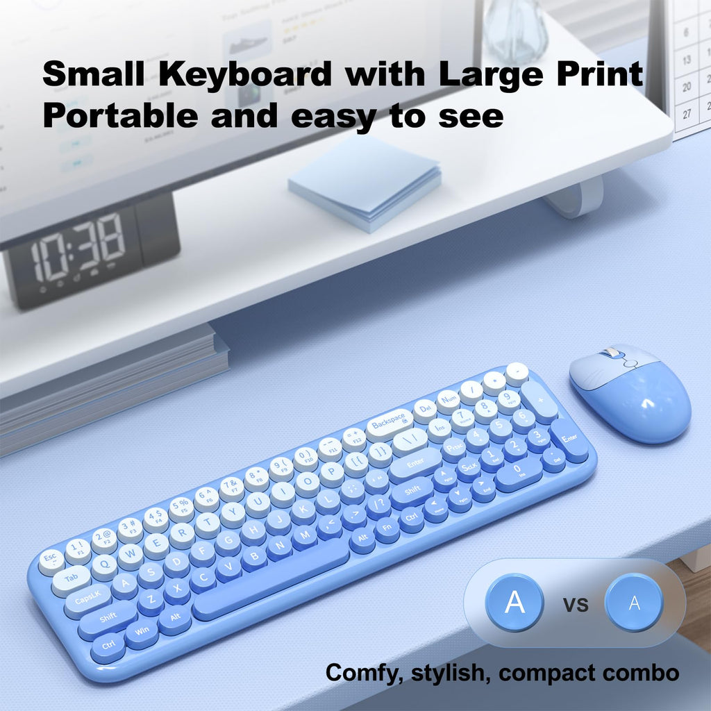 MOFII Wireless Keyboard and Mouse Combo, Compact Typewriter Retro Round Computer Keyboard and Mouse Set, Plug and Play, for Windows, Computer, Desktop, PC, Notebook - Black Green Gradient