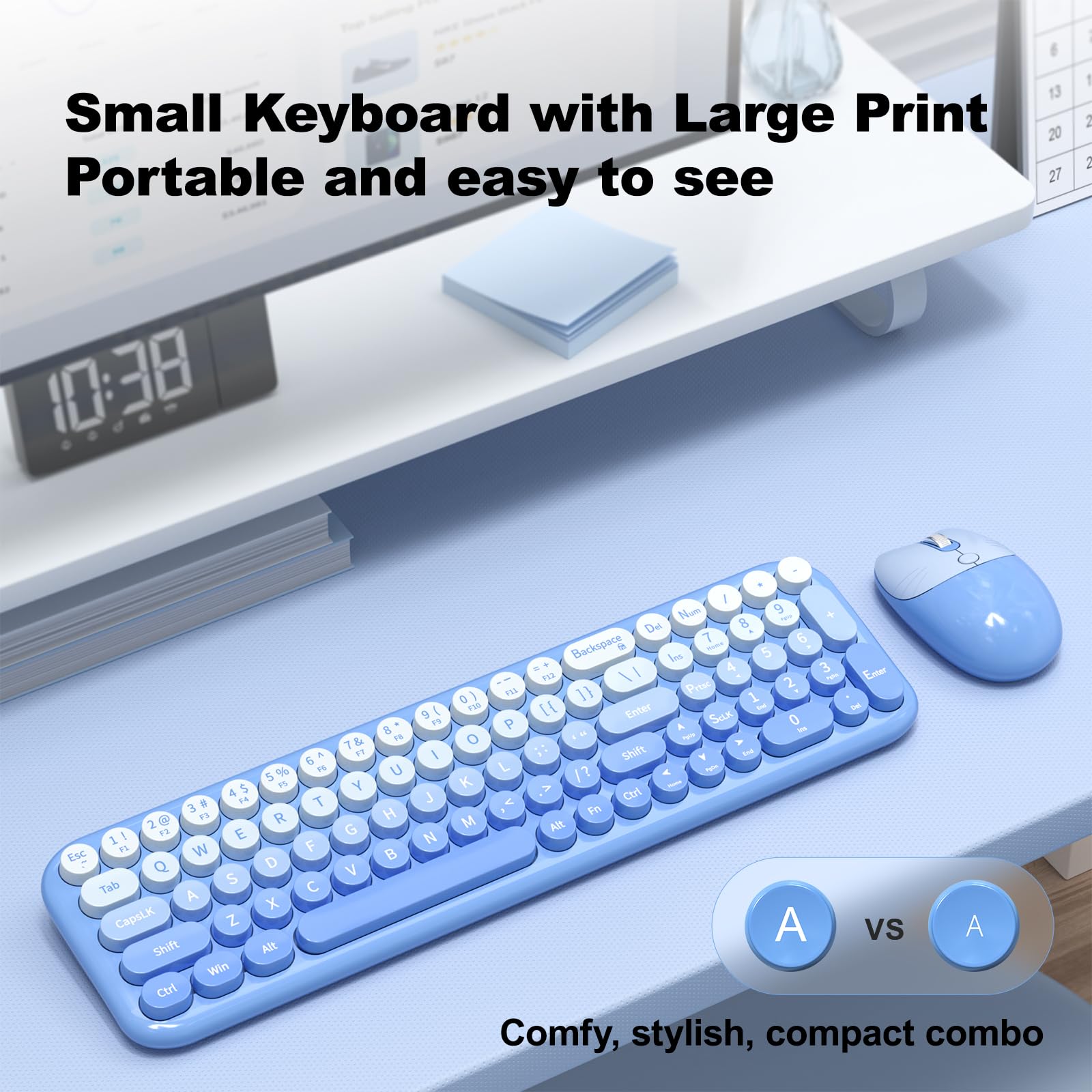 MOFII Wireless Keyboard and Mouse Combo, Compact Typewriter Retro Round Computer Keyboard and Mouse Set, Plug and Play, for Windows, Computer, Desktop, PC, Notebook - Black Green Gradient