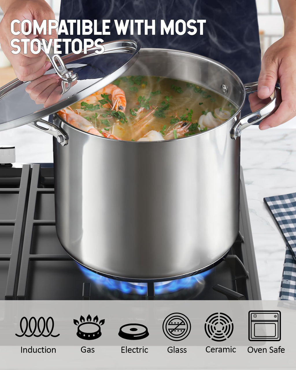Cooks Standard Classic 6 Quart Stock Pot with Lid, Stainless Steel Dutch Oven