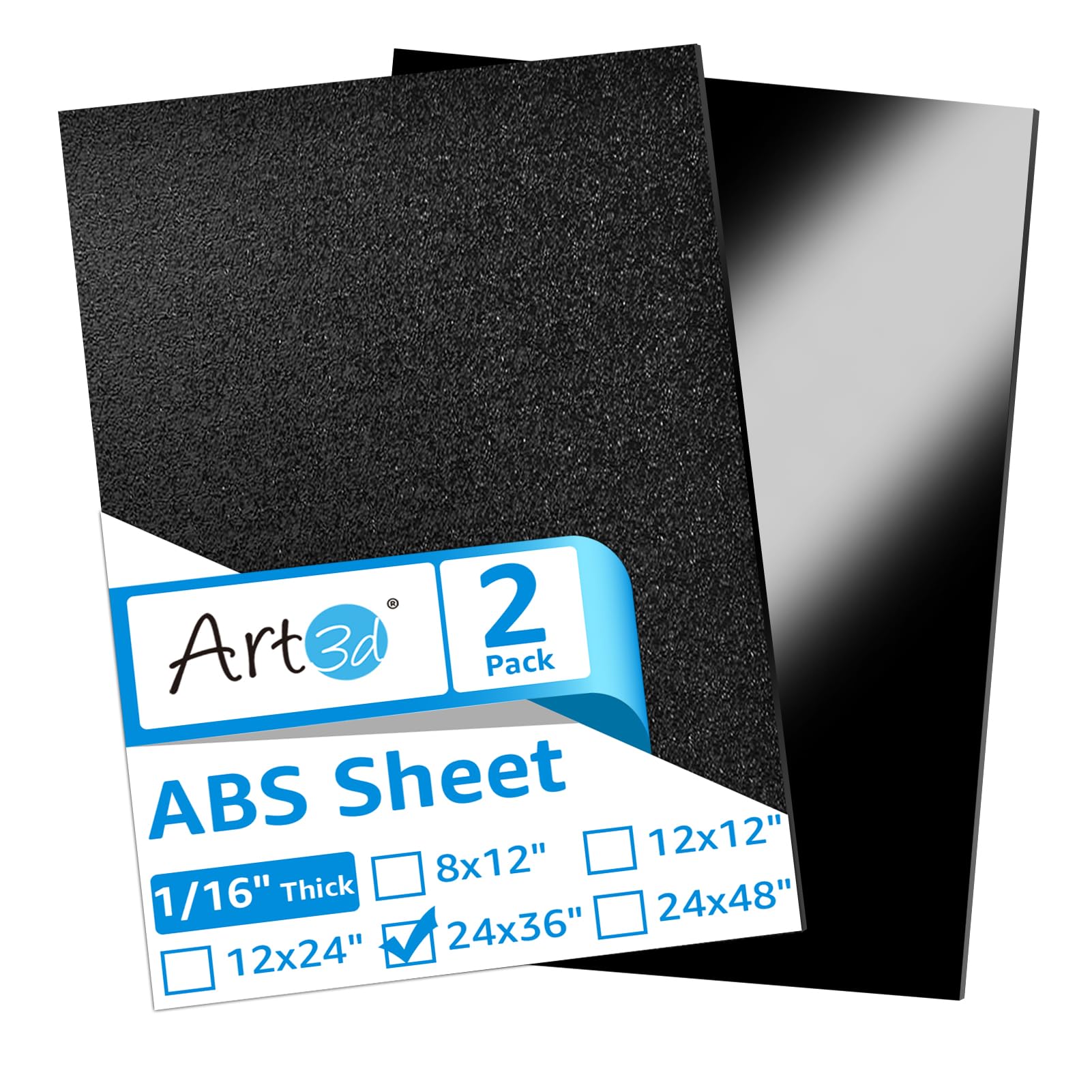 Art3d ABS Plastic Sheets 1/16 Inch Thick 8"x12", 2 Pack - Thermoform Two-Sided Rigid ABS Sheet (Textured Plastic Front & Smooth Back)