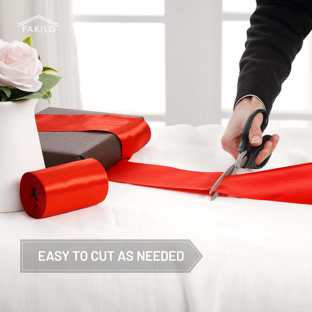 FAKILO Black Satin Ribbon 4 Inch x 22 yd Wide for Grand Opening Business Cuttings Ceremony Bow Christmas Festival Decor