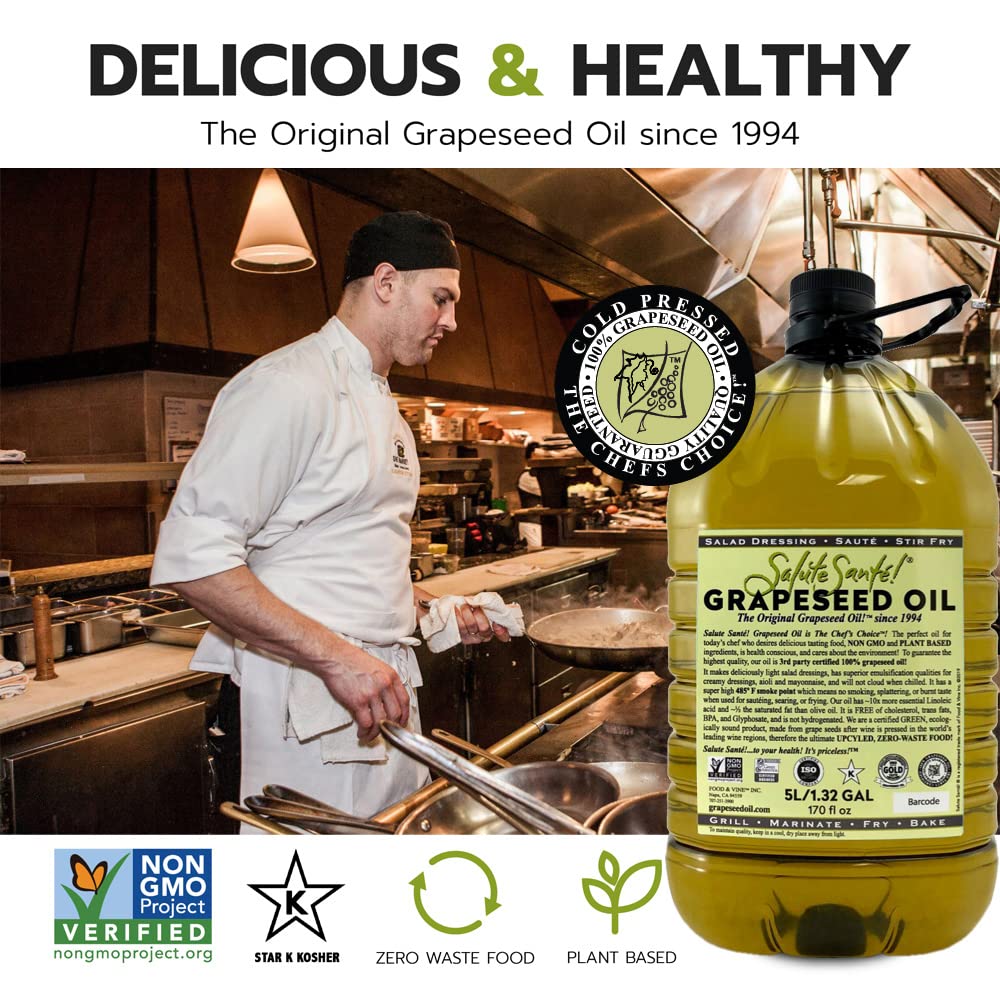 Salute Santé! Cold Pressed Grapeseed Oil – 500 ml 1-Pack — cooking oil, grapeseed oil — High Smoke Point, Neutral Flavor, Ideal for Frying, Baking & Salad Dressings Gourmet kitchen essential