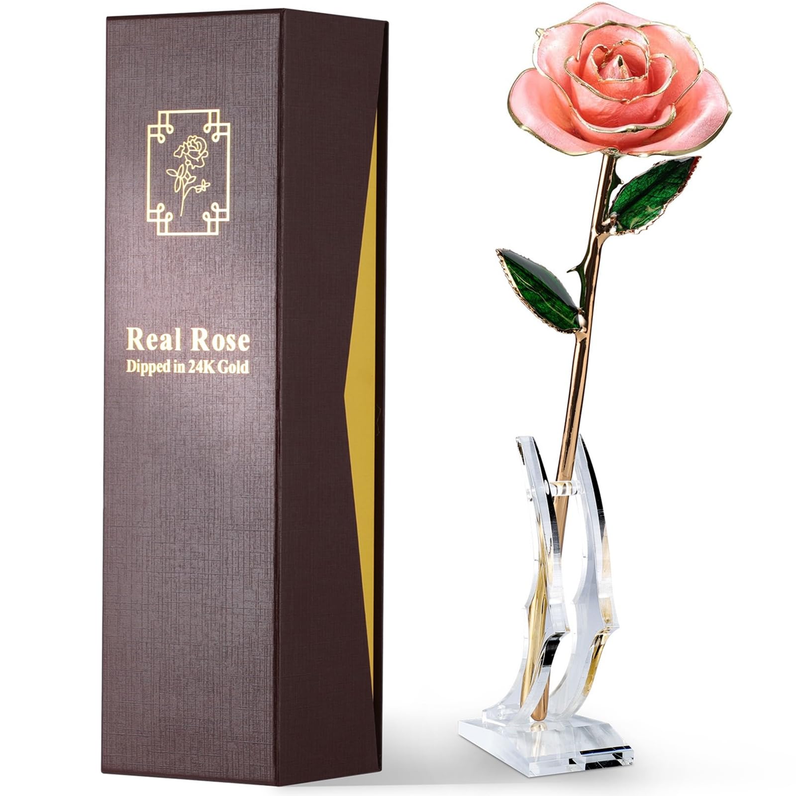 24K Gold Dipped Real Rose – Handcrafted, Bold, One of a Kind – Romantic Gift for Her – Ideal for Birthday, Anniversary, Mother’s Day, Valentine’s (Black)