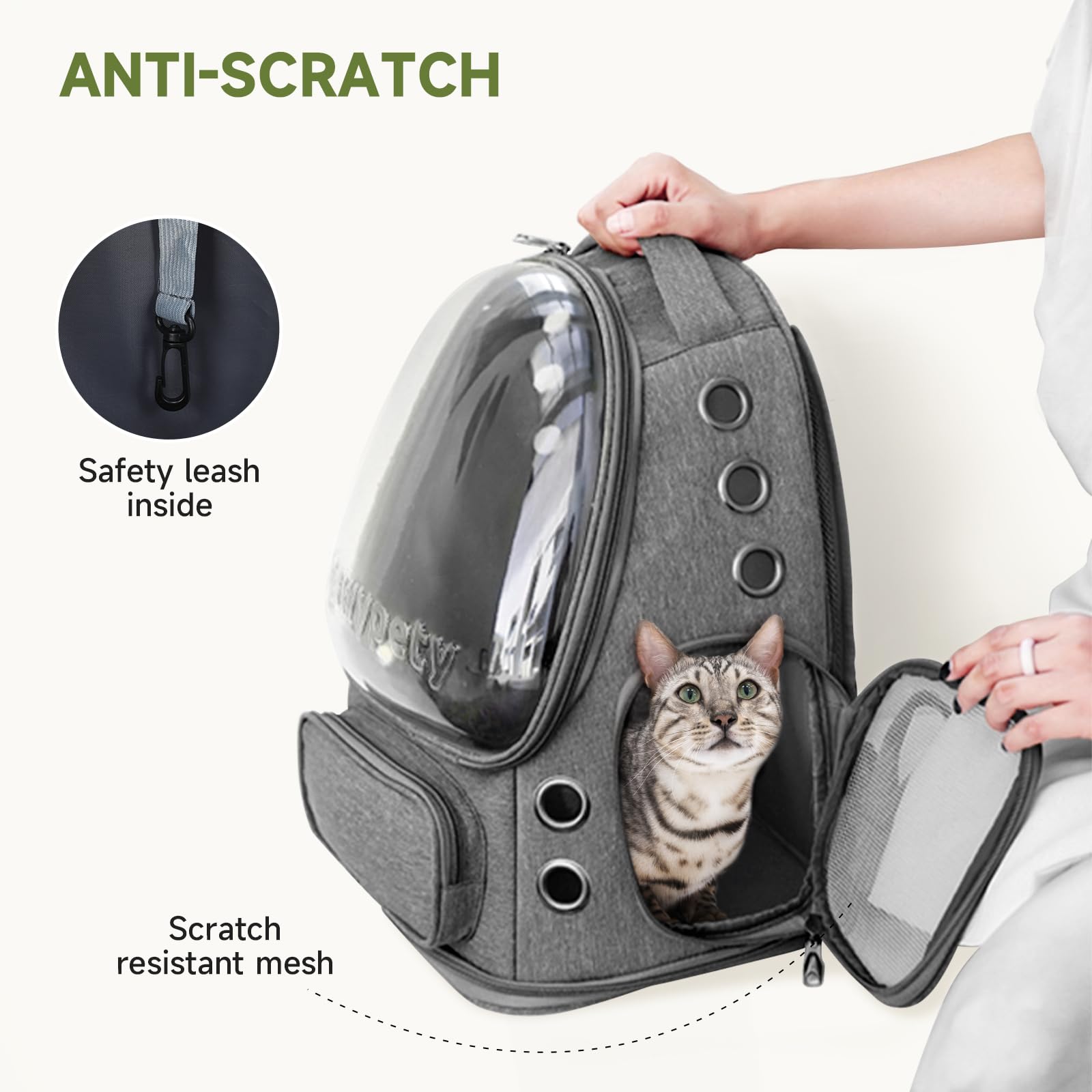Cawypety Cat Backpack Carrier, Breathable Cat Carrier Large Space Bubble Pet Backpack for Kitty Small Dog up to 12lbs, Transparent & Foldable Pet Carrier for Travel Hiking (Black