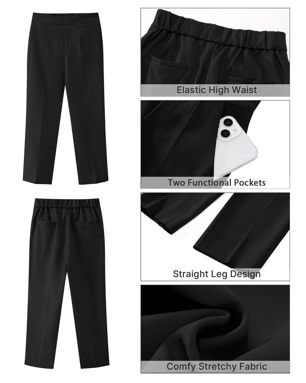 GRAPENT Capri Pants for Women High Waisted Pull On Dress Pants Slim Straight Leg Stretchy Waist Capris Trousers Pants