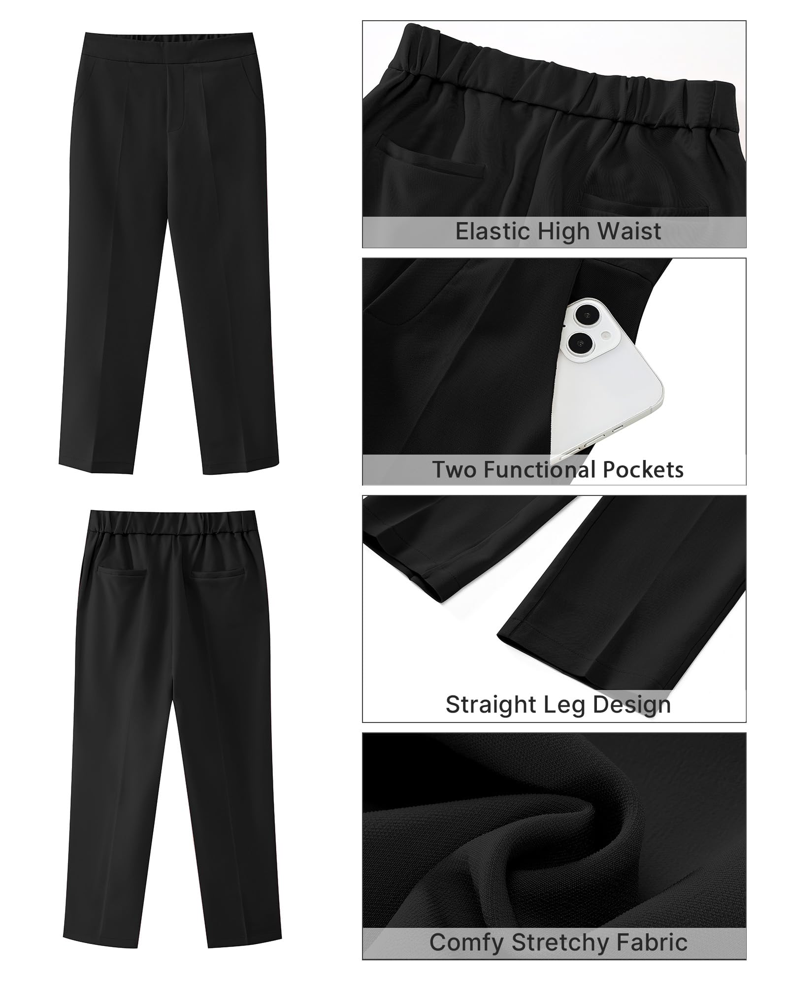 GRAPENT Capri Pants for Women High Waisted Pull On Dress Pants Slim Straight Leg Stretchy Waist Capris Trousers Pants