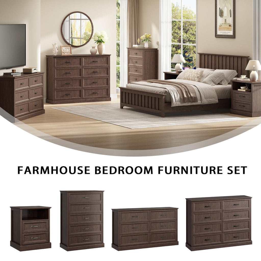 Farmhouse 5 Drawers Dresser for Bedroom, 44" Tall Brown dresser Wood Rustic Chest of Drawers with Wide Metal Handle,Natural Texture,Drawer Organizer for Bedroom,Living Room,Hallway and Entryway