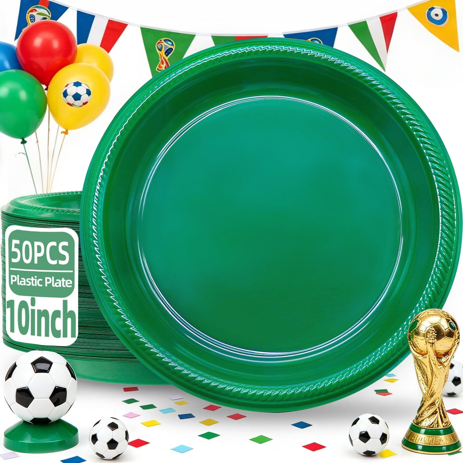50 Pcs Black Plastic Plates, 10 Inch Black Plates, Black Party Plates Disposable for Birthday Weddings Fathers Day World Cup