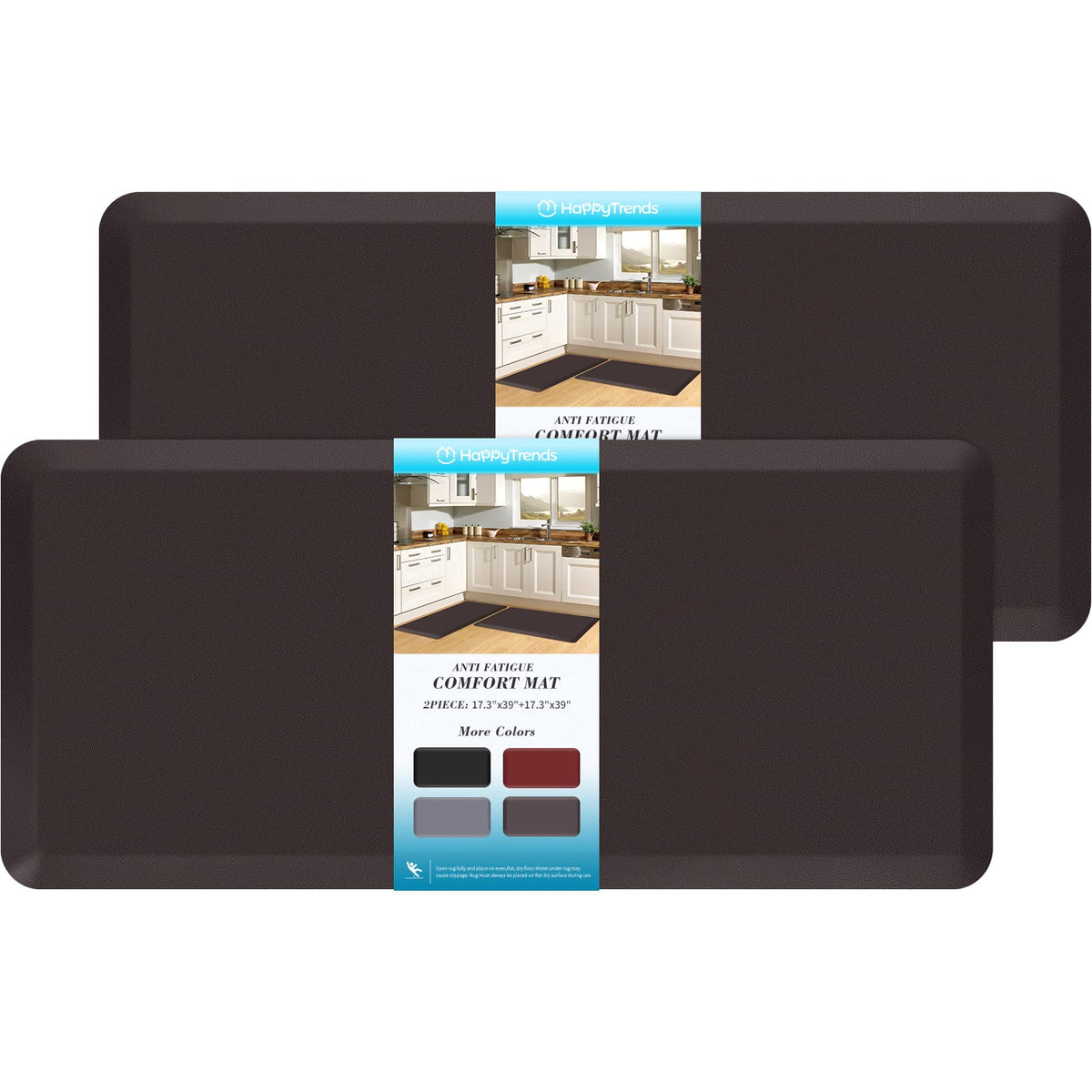 HappyTrends 2 PCS Kitchen Mat Cushioned Anti-Fatigue Floor Mat, Heavy Duty Ergonomic Comfort Foam Standing Mat, Waterproof Non-Slip Kitchen Rugs for Home, Office, Laundry,Black