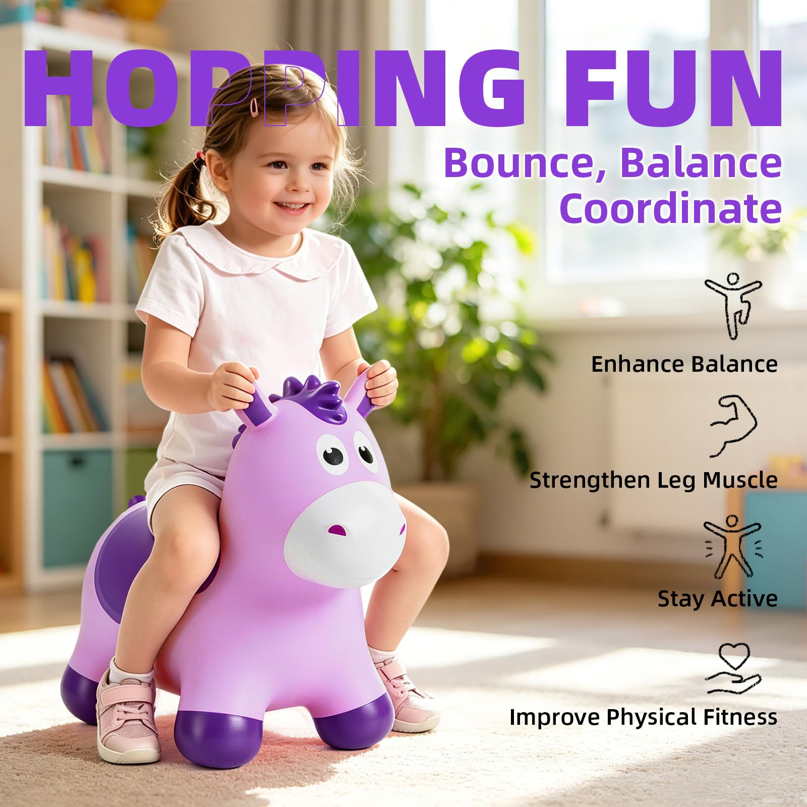 Kids Dinosaur Bouncy Animal Toys, Inflatable Triceratops Bouncer, Ride on Bounce Hopper, Indoor Outdoor Activity Birthday Gift for 18 Months 2 3 4 Years Old Boys