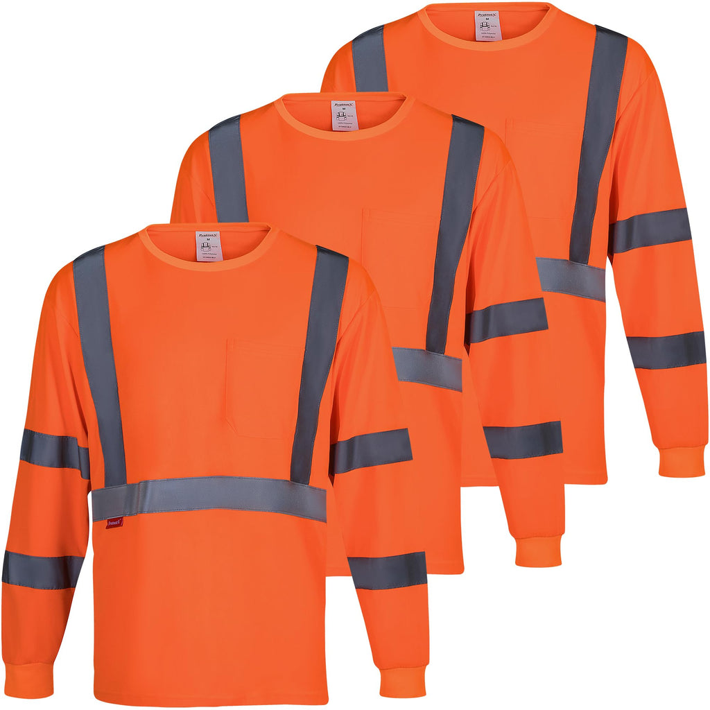 ProtectX High Visibility Long Sleeve Shirts Reflective Hi Vis Safety Shirt for Men Women Class 2-3 Construction Shirt 1 Pack