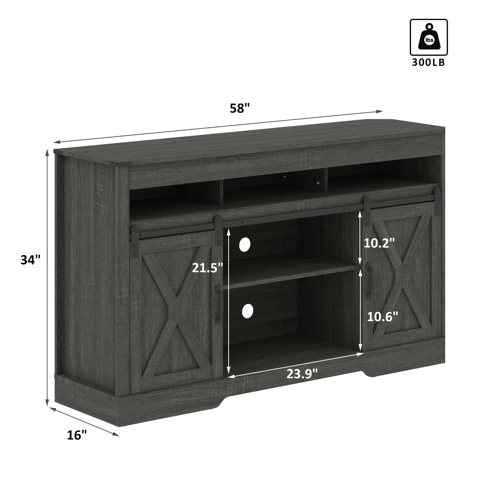 FansaFurn Farmhouse TV Stand for 65+ Inch TV, 34'' Tall Entertainment Center with Sliding Barn Doors, Rustic Wood Media Console Storage Cabinet Television Stand for Living Room, Bedroom (Black)