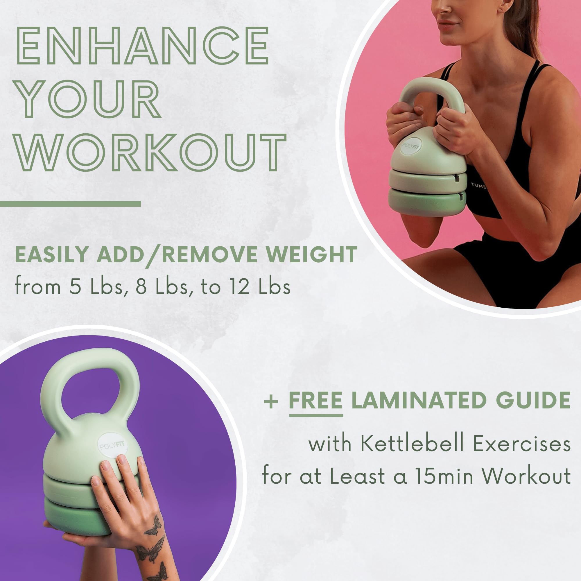 Polyfit Adjustable Kettlebell | 5 lb - 12 lb | Kettlebells Weights Set for Home Gym | Kettle Bell Sets for Women at Home