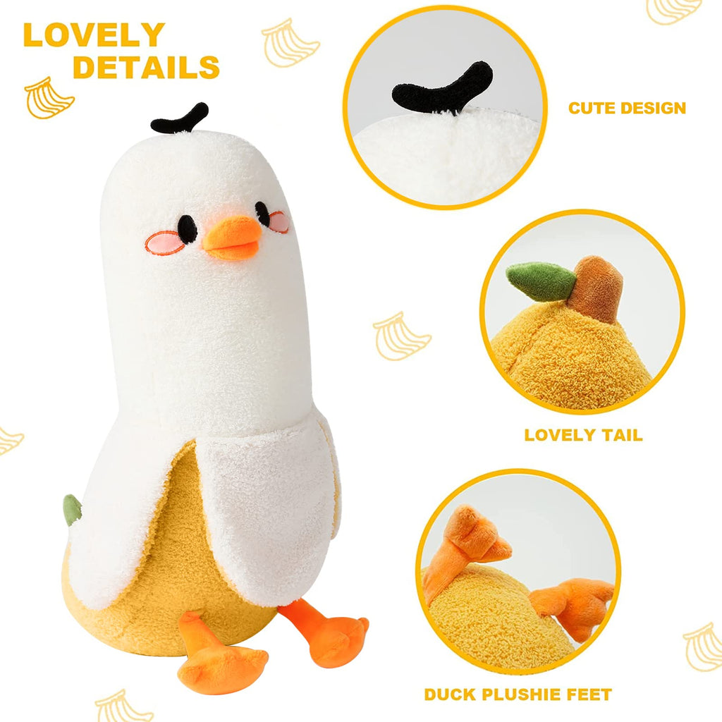 PEACH CAT Cute Banana Duck Stuffed Animal Long Banana Chef Duck Plush Pillow for Girls and Boys White 12"