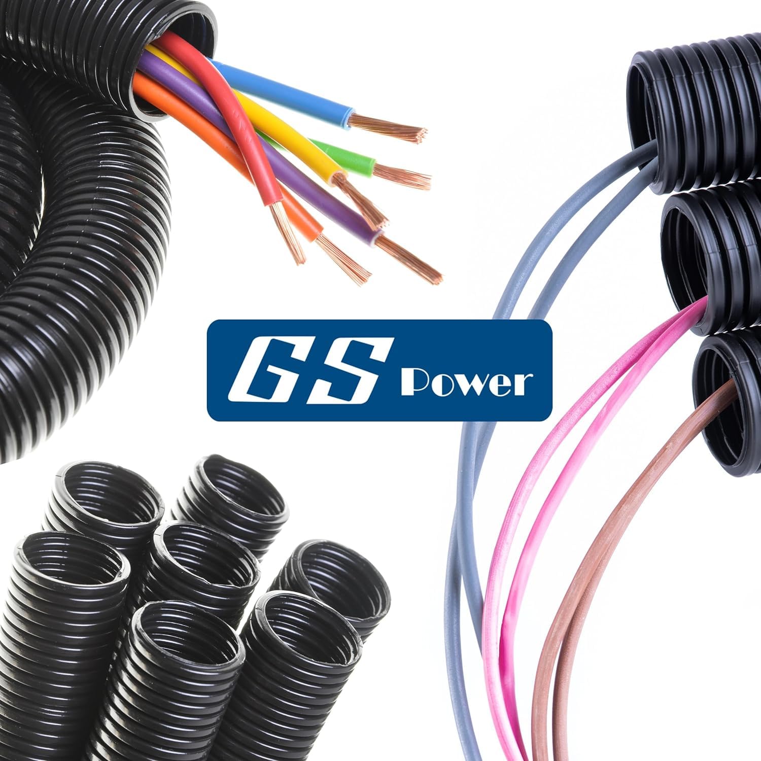 GS Power 1/2 Inch x 25ft Split Wire Loom Tubing, Split Cable Sleeve Cord Protector for Industrial Electrical Wires, Automotive Wire Cover Flexible, High Temperature Cable Conduit, Wrap