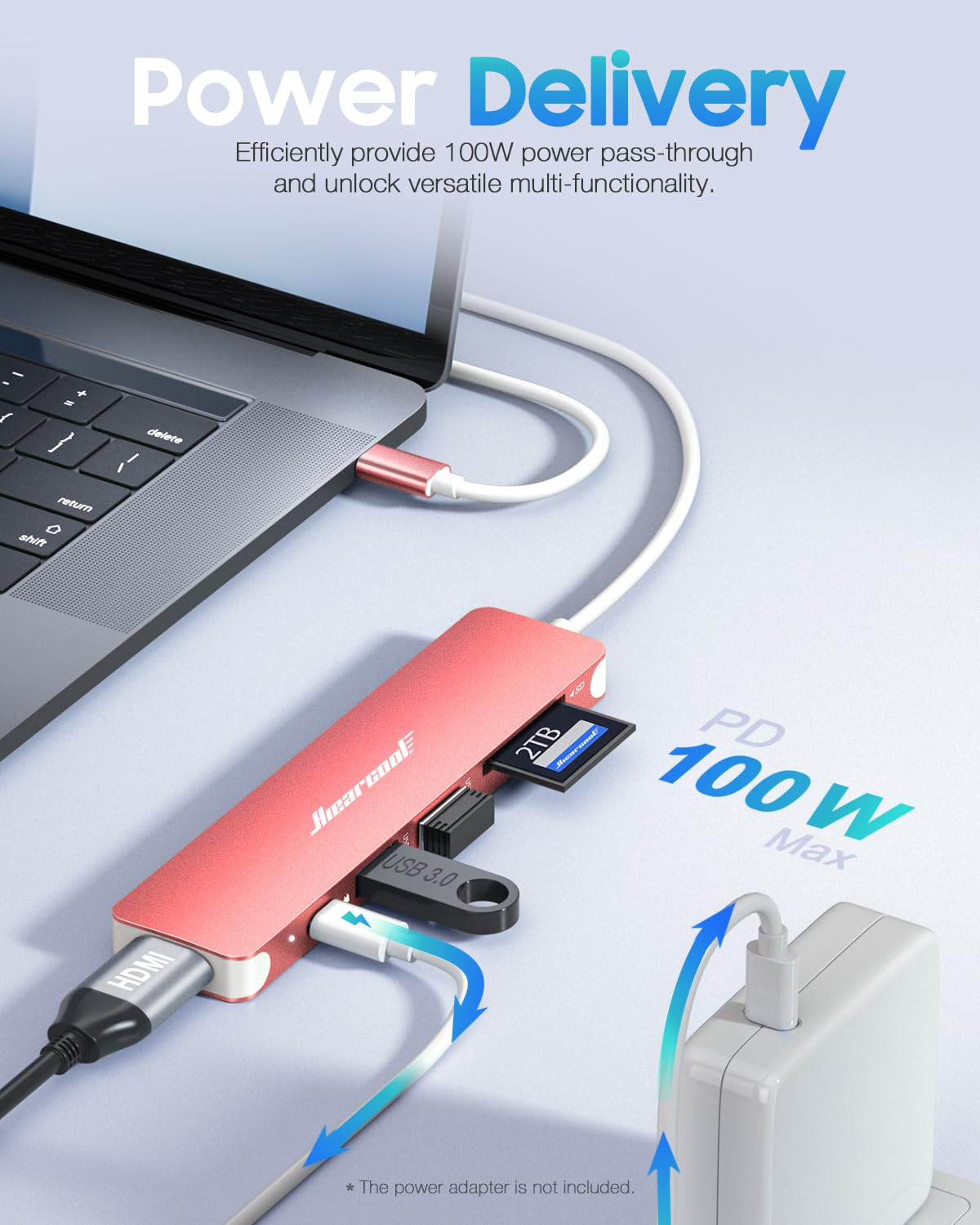 Hiearcool USB C Hub Multi-Port Adapter, 7-in-1 USB-C Dongle with 4K HDMI 100W PD SD/TF Card Reader, USBC Dock Compatible for MacBook Pro/Air Dell XPS Lenovo HP and Other Windows Laptops-Sliver White