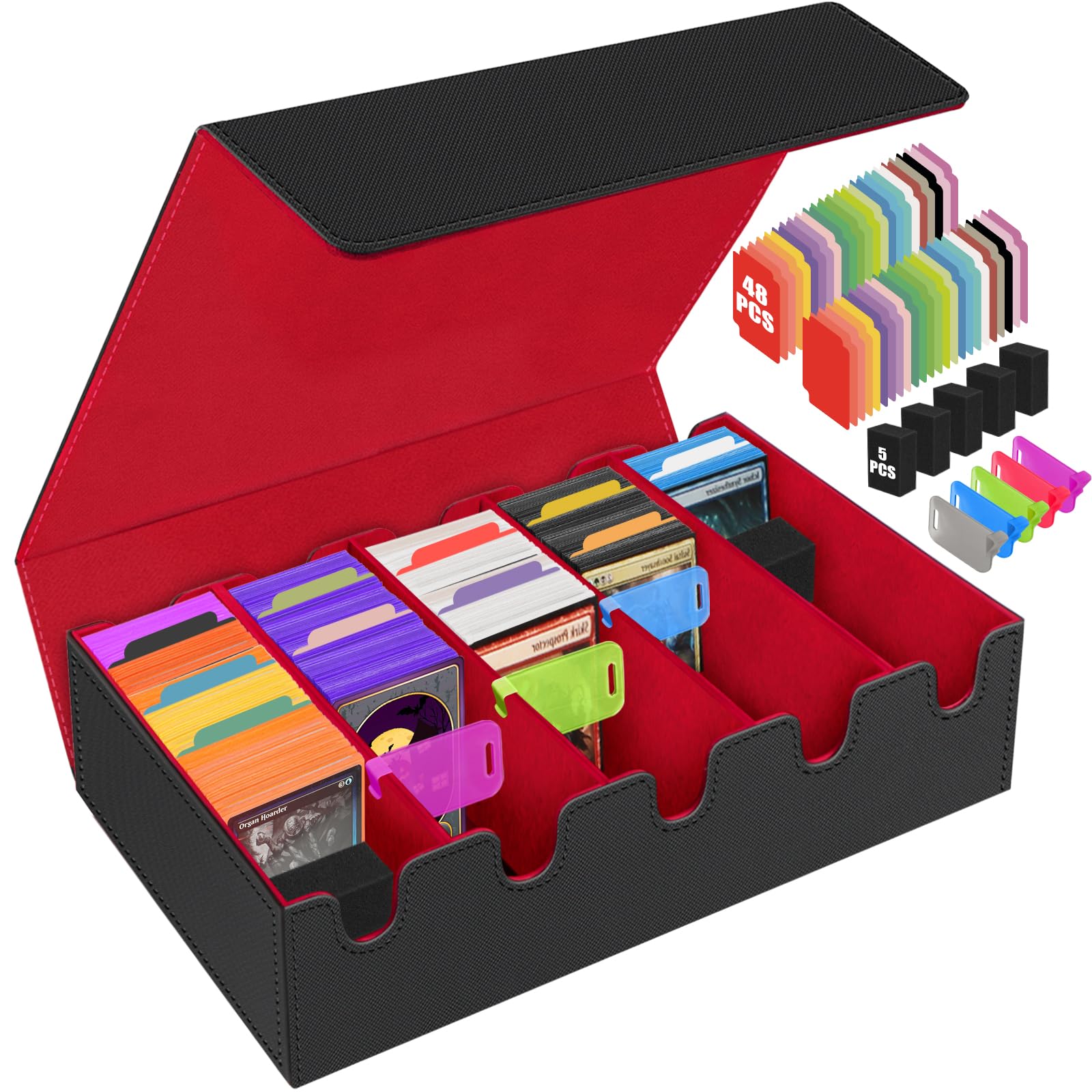AOBOPLE Trading Card Storage Box,3200+ Card Box Storage with 24 Dividers and 4 Foam Supporters PU Leather Magnetic Cards Deck Case for MTG TCG Magic and Sport Cards,Great Gift for Card Collectors