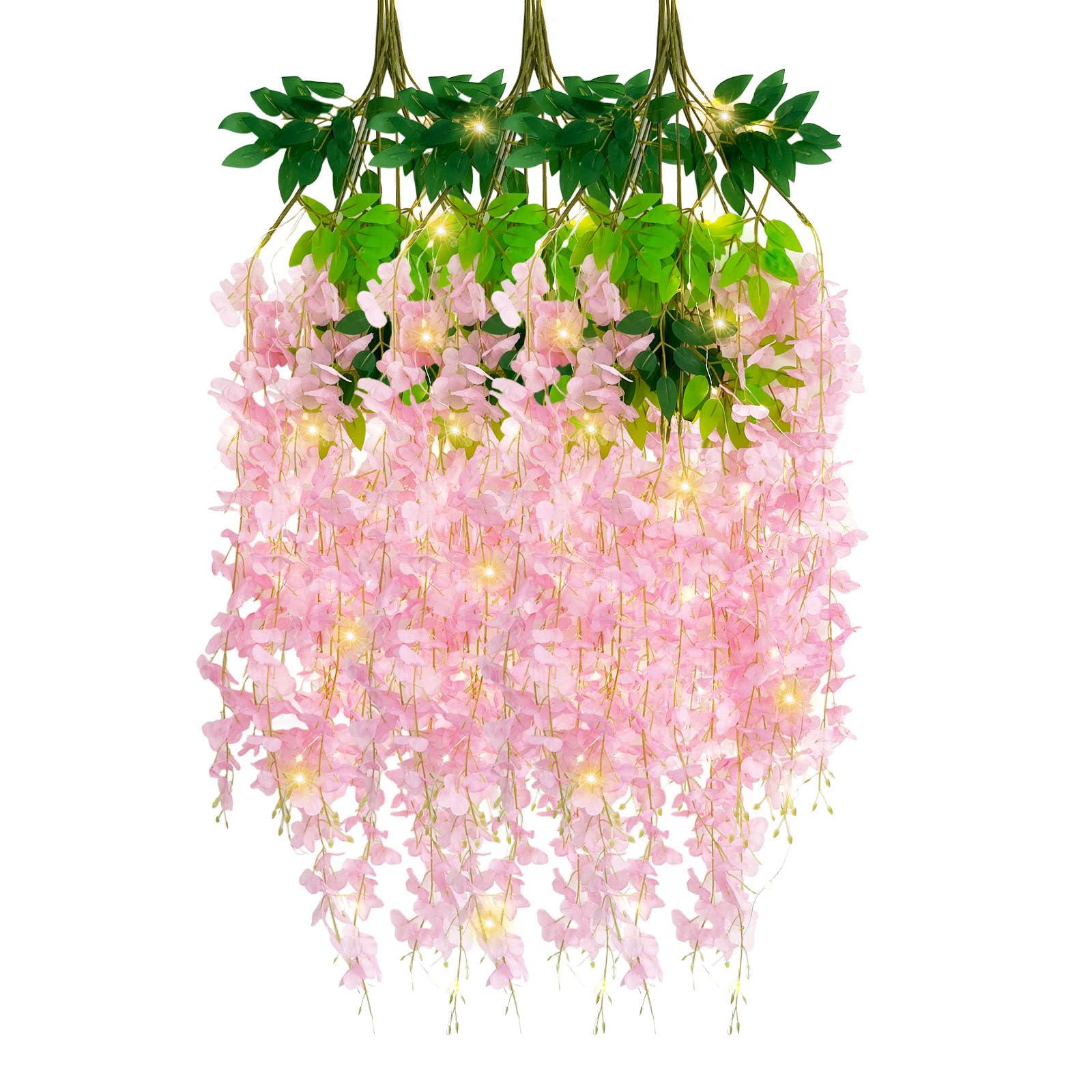 5 Pack Pink Wisteria Hanging Flowers Garland, 3.77 Feet Artificial Flower Vines, Fake Wisteria, Artificial Vines Hanging Garland for Backdrop Outdoor Yard Garden Decor