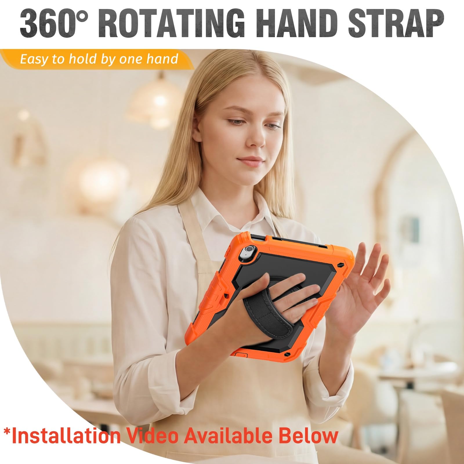 HXCASEAC Case for iPad 9th/8th/7th Generation 10.2 inch, with Pencil Holder, Screen Protector, Hand Strap, Heavy Duty Protective for iPad 9/8/7 Case 10.2-inch 2021/2020/2019, Orange