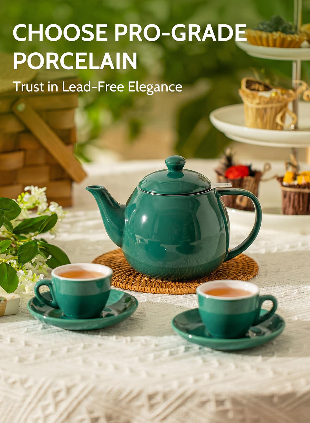 Sweese Porcelain Teapot 27 oz with Infuser for Loose Leaf Tea, Bluish Grey
