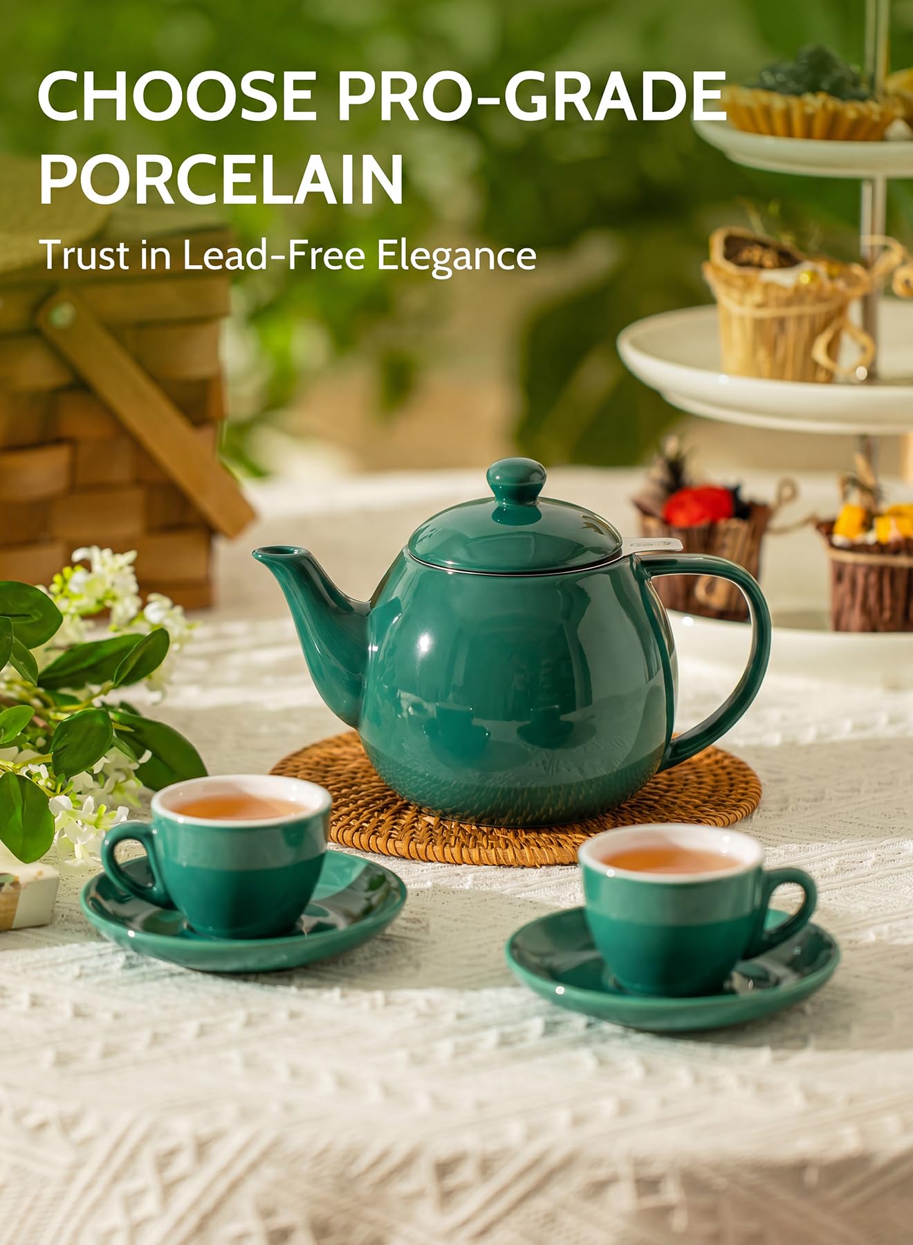 Sweese Porcelain Teapot 27 oz with Infuser for Loose Leaf Tea, Bluish Grey