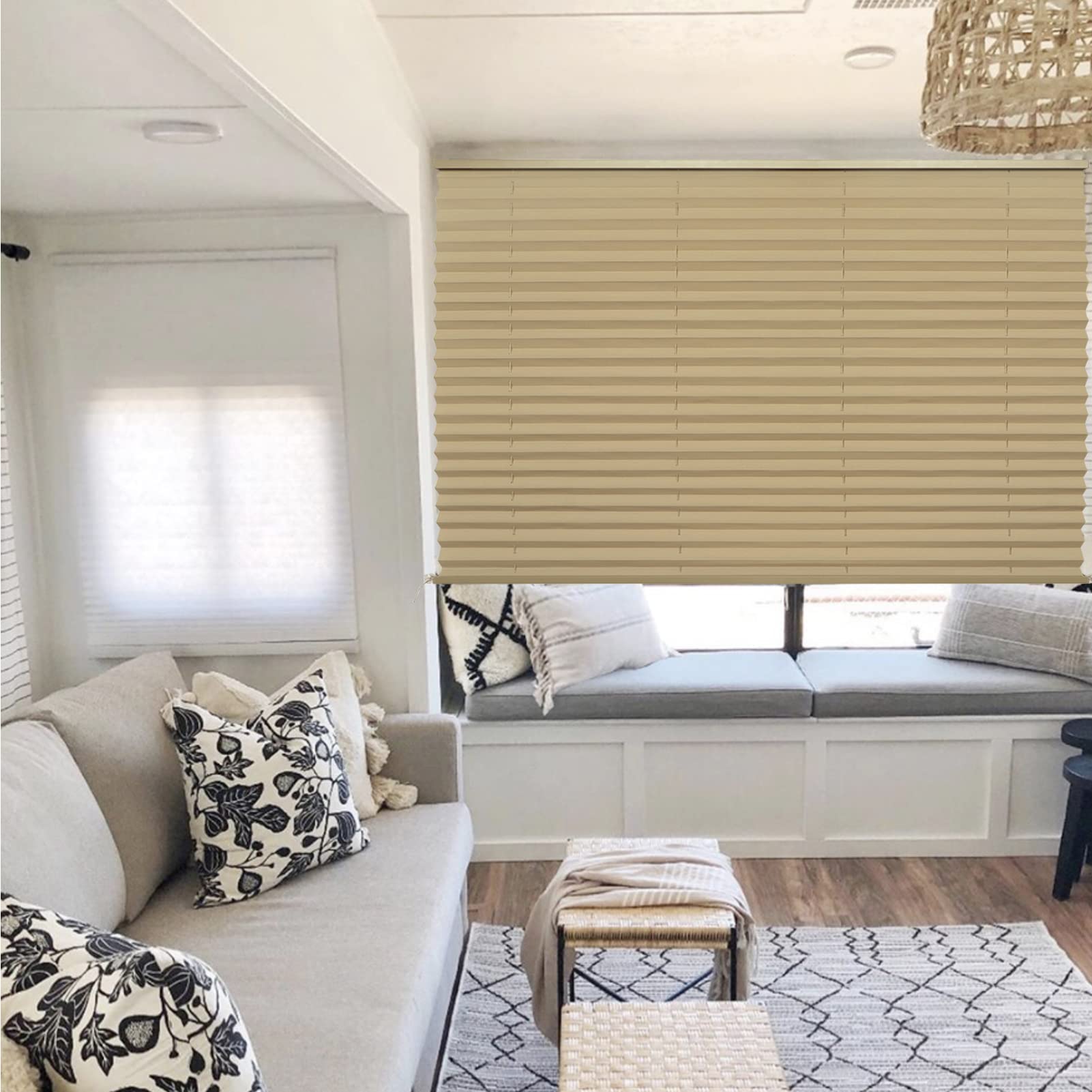 NOVINO RV Blinds Shades for Camper Window,RV Shades Pleated Camper Blinds for Travel Trailer Motor Coach Motorhome Window-14 W x 24" L